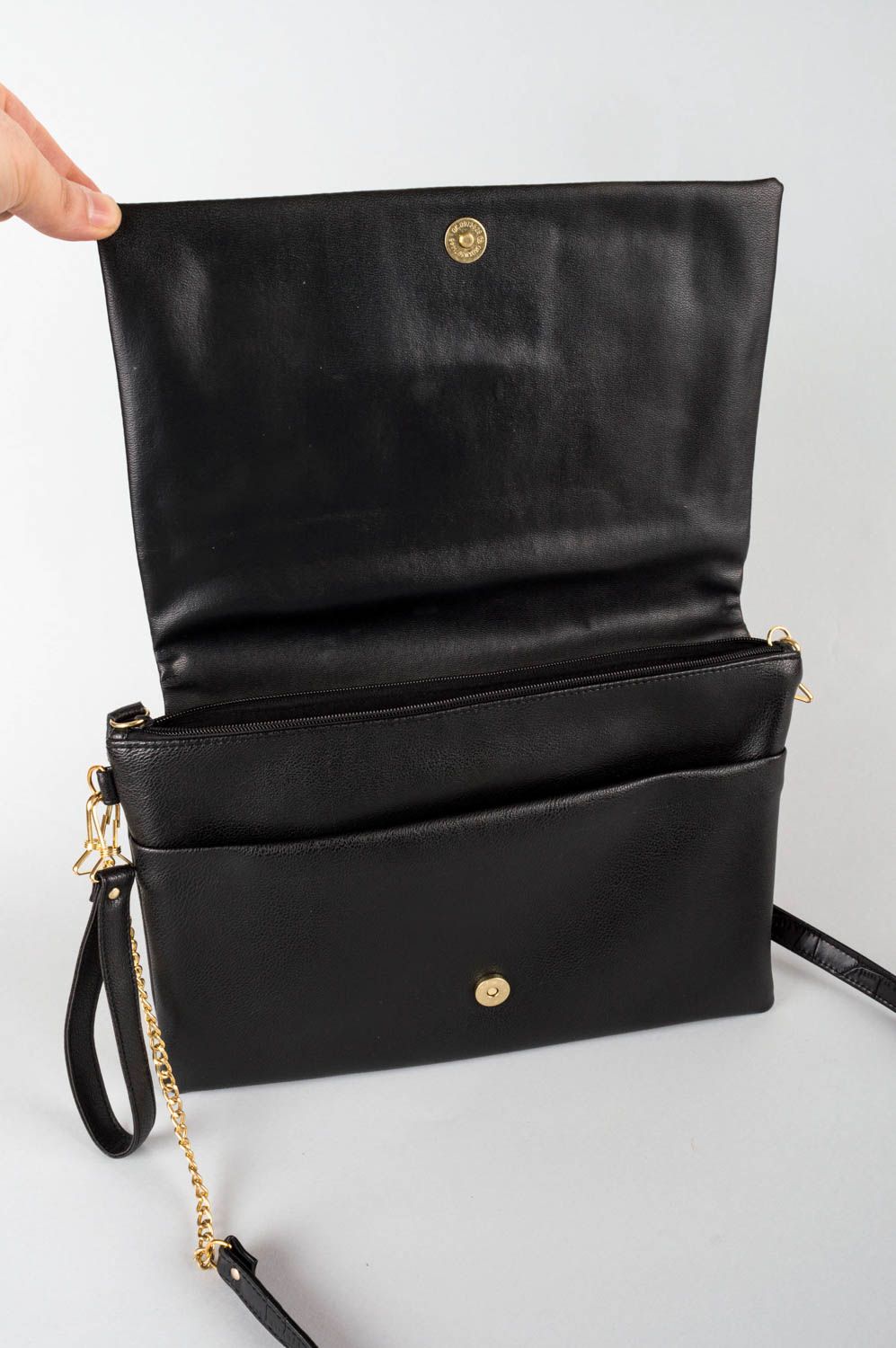 Черная сумка из искусственной кожи ручной работы с принтом красивая клатч фото 4