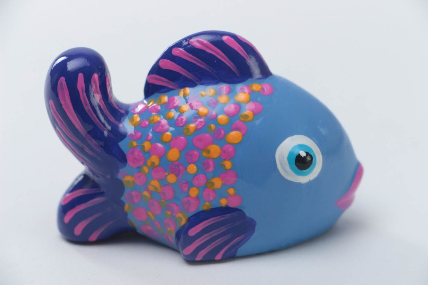 Figurine poisson bleu en plâtre peinte de couleurs petite décorative faite main photo 3