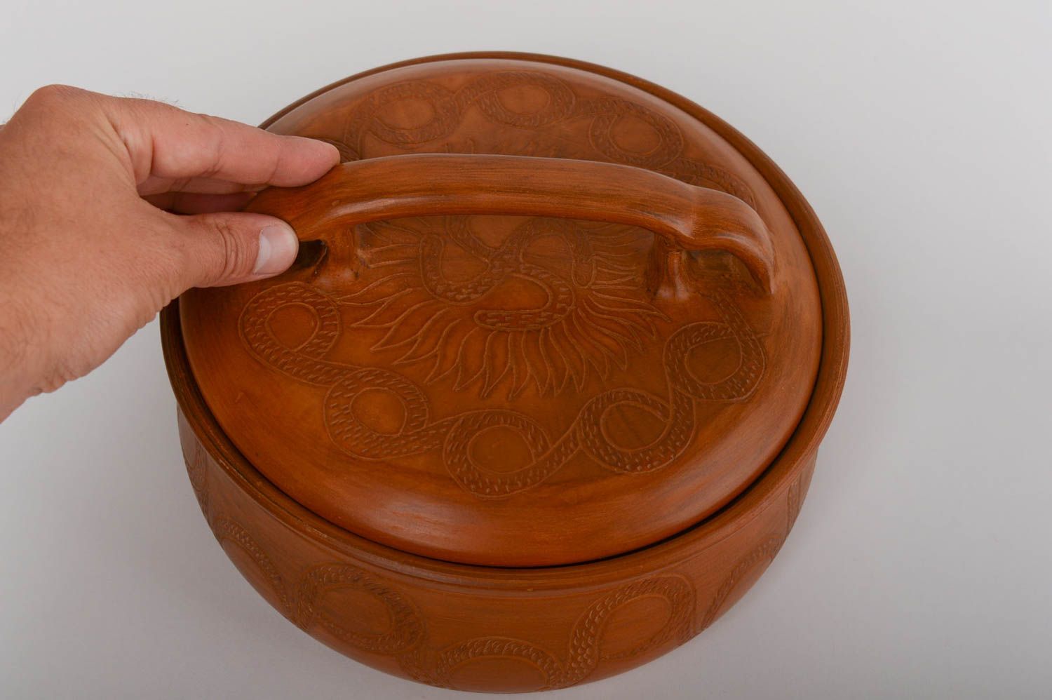 Handmade designer terracotta clay frying pan for bread baking 3 l photo 5