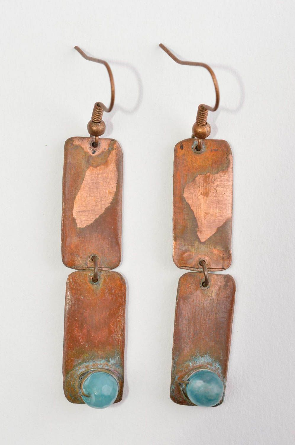 Pendientes de cobre hechos a mano bisutería fina pendientes femeninos con jade foto 2