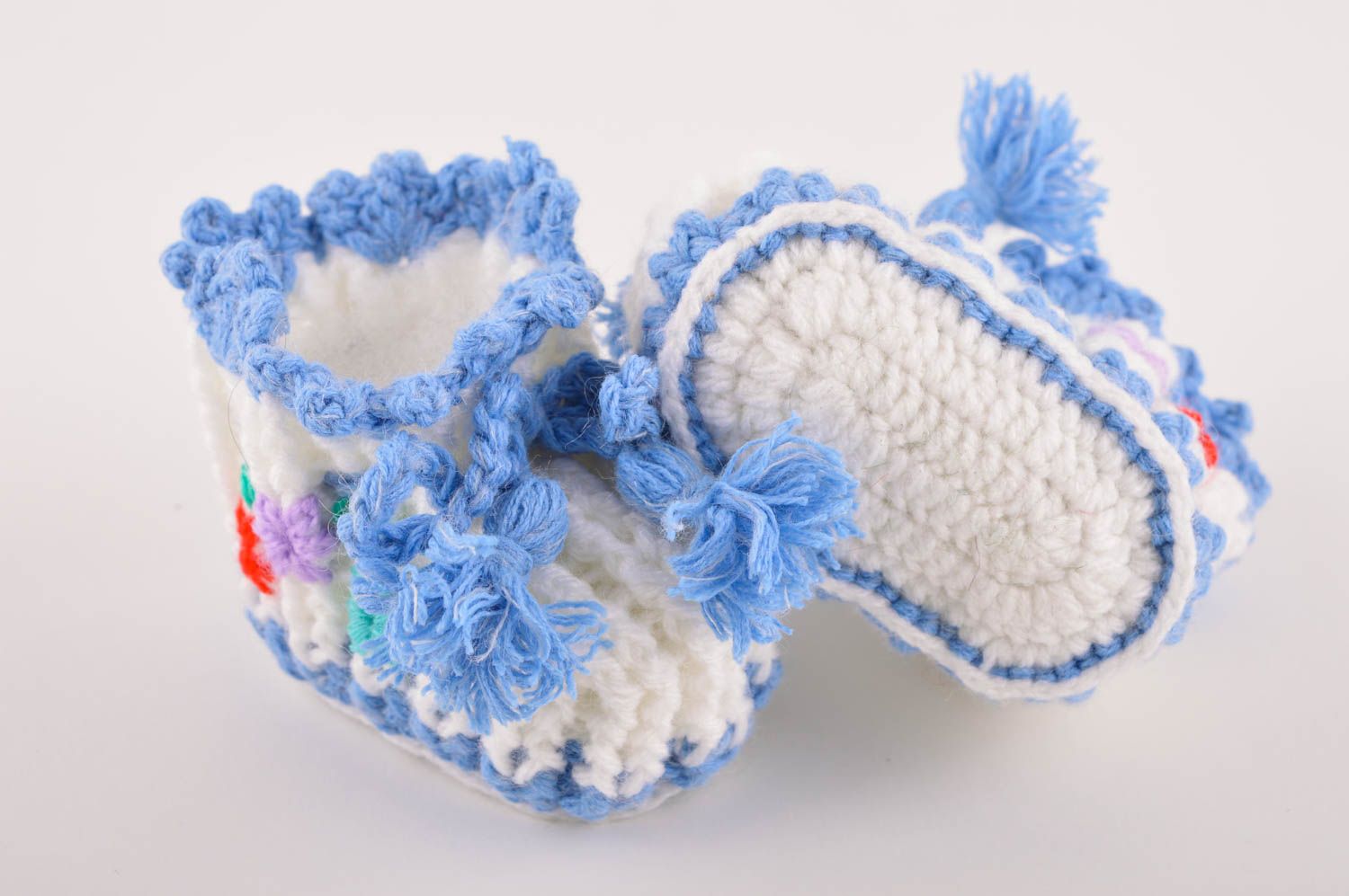 Handmade blaue gehäkelte Babyschuhe Schuhe für Neugeborene Geschenk für Babys  foto 4
