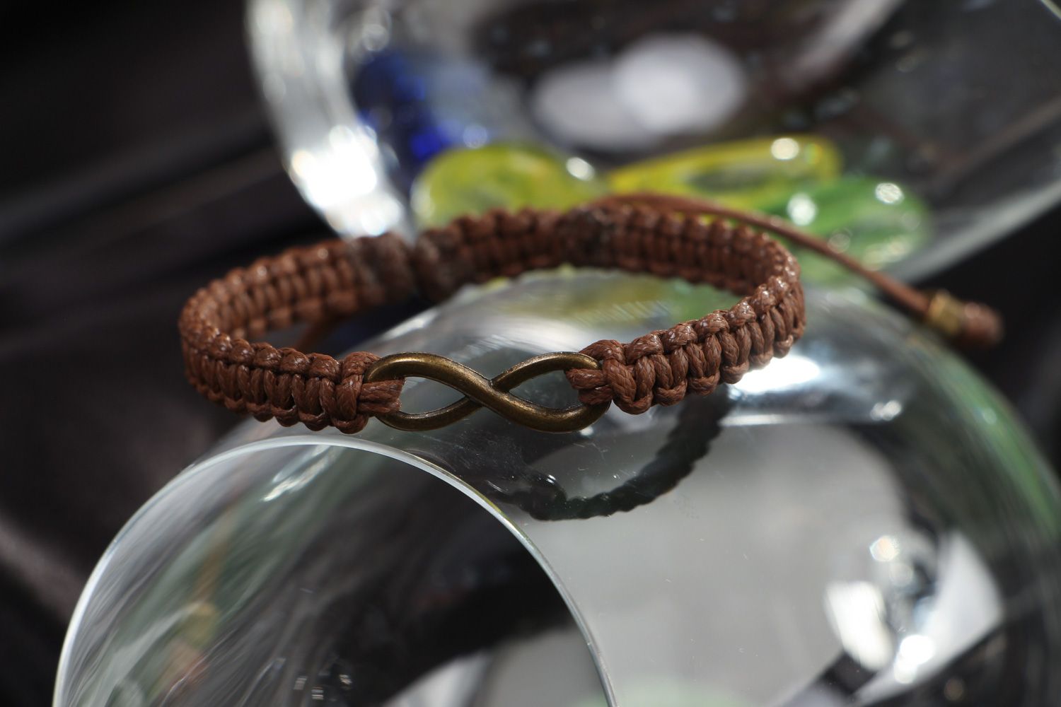 Handmade brown woven waxed cord bracelet photo 4