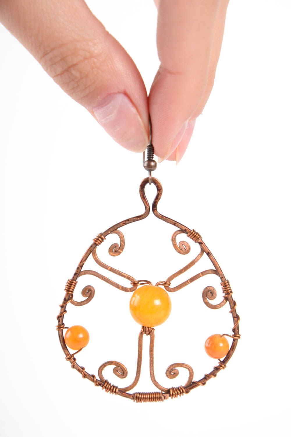 Handmade unusual earrings stylish copper earrings cute designer accessory photo 5