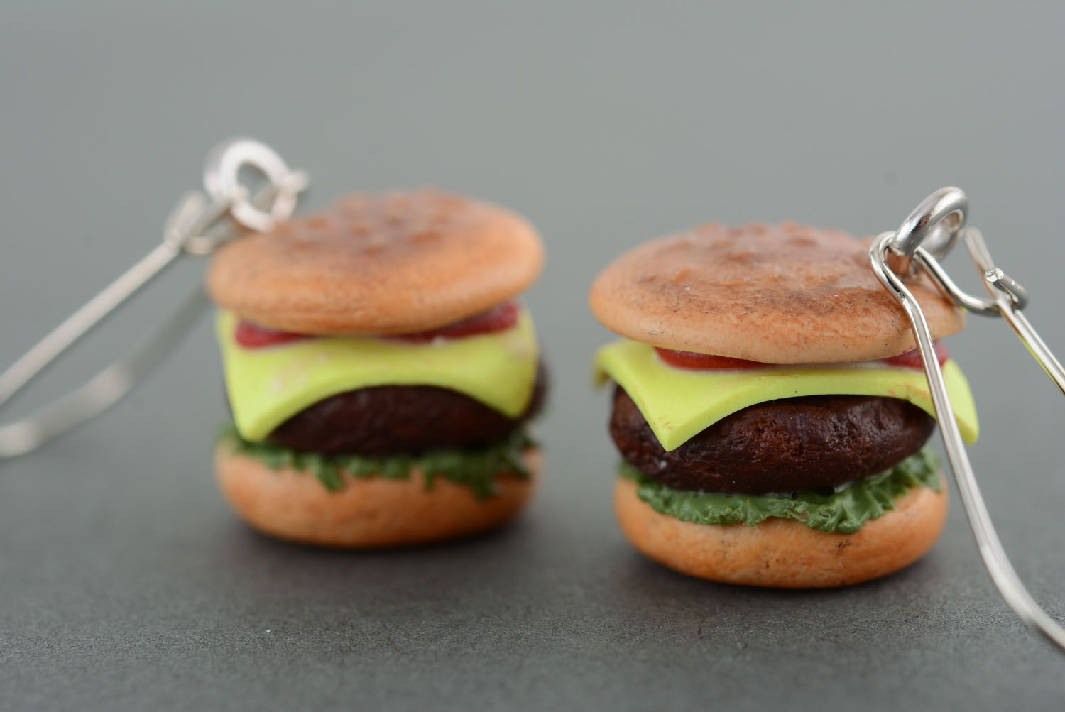Earrings made of polymer clay Cheeseburgers photo 2