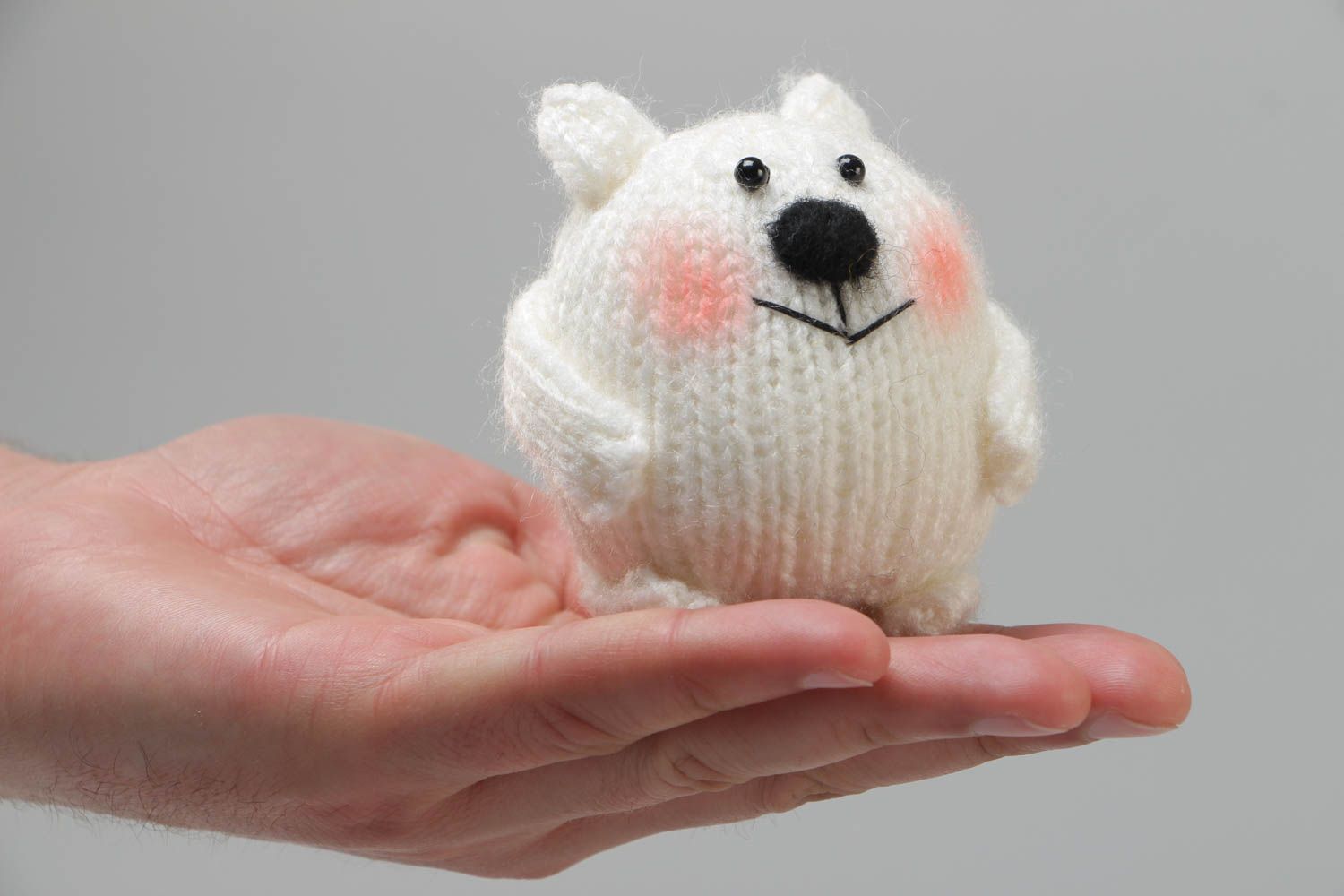 Small handmade unique crochet white cat toy for children or home decor photo 5