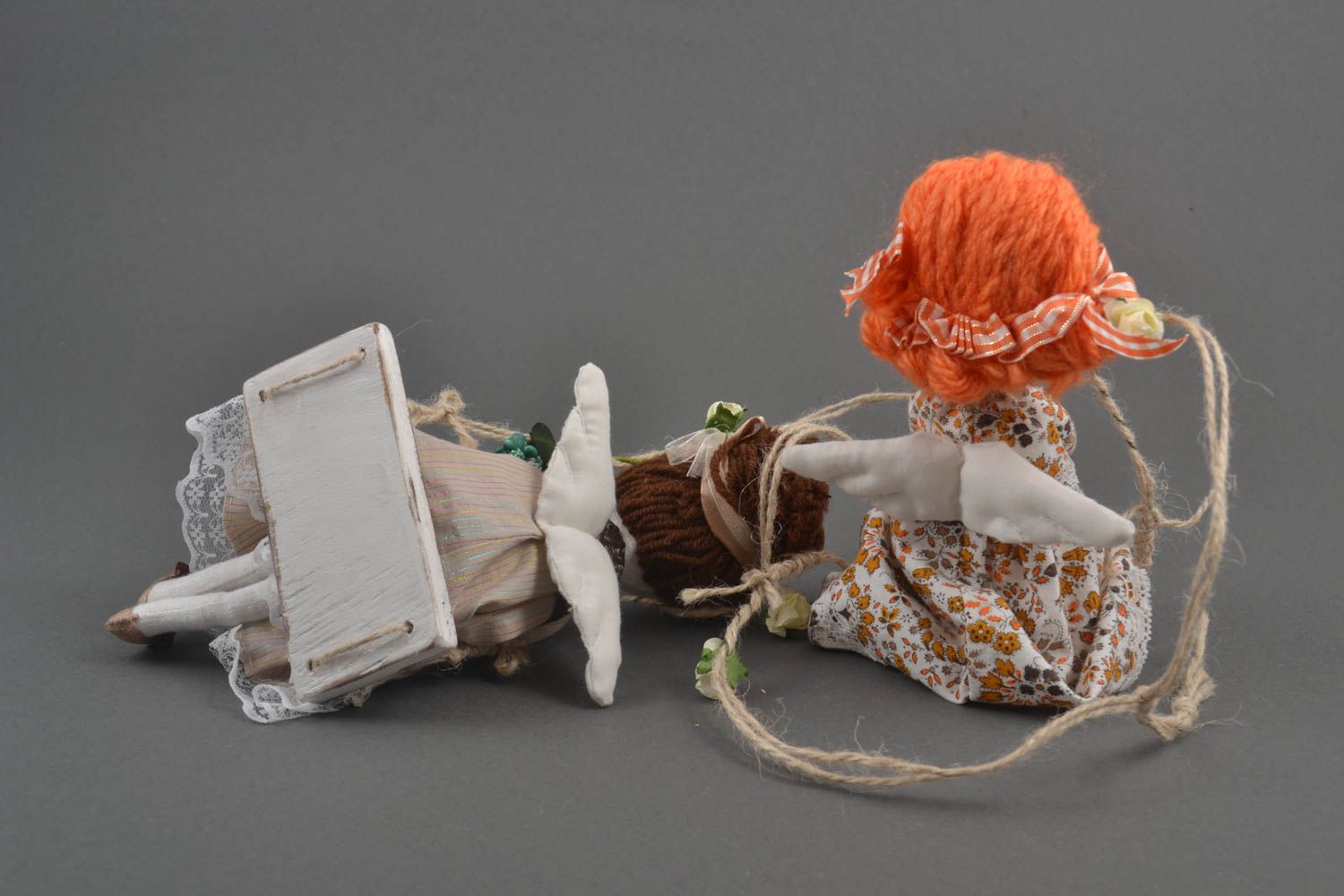 Куклы ручной работы декор для дома тряпичные куклы с петельками 2 шт Ангелы фото 3