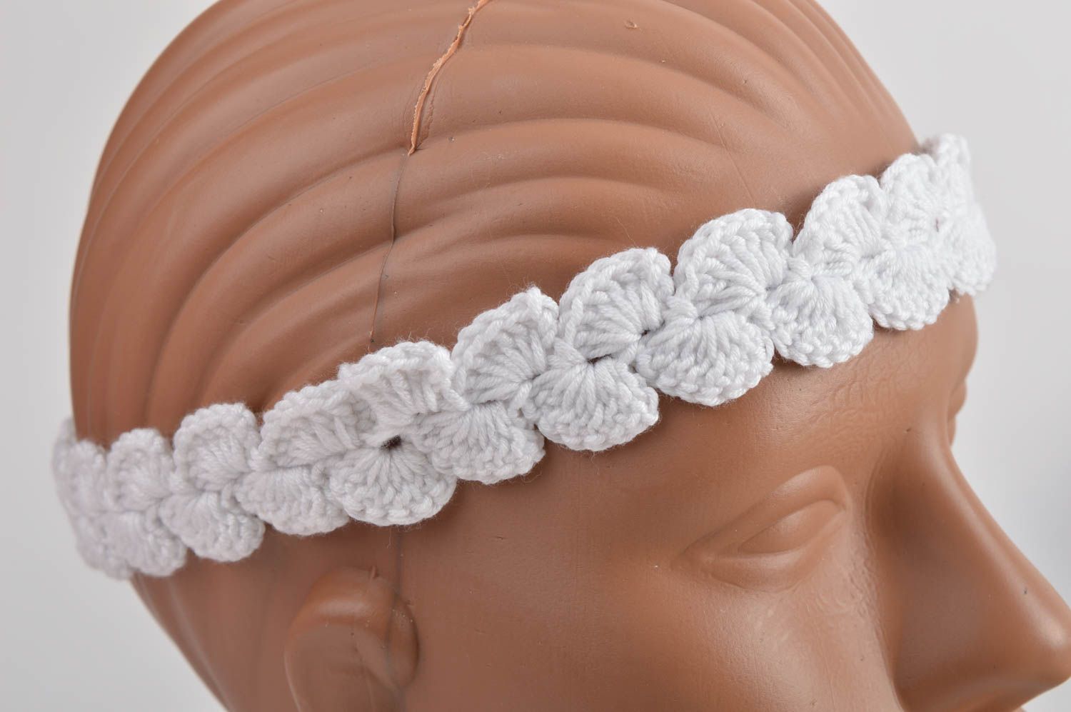 Handmade crocheted headband thin beautiful white headband unusual accessory photo 2