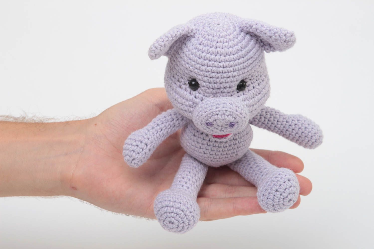 Handmade gehäkeltes Schwein Kuschel Tier Spielzeug für Kleinkinder lila foto 5