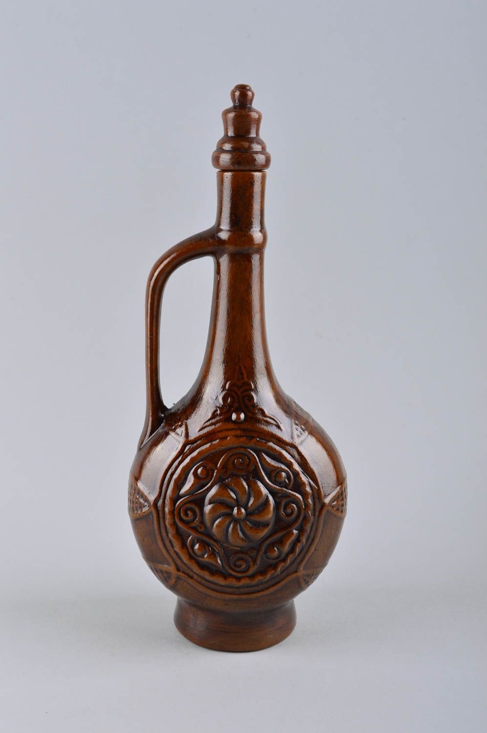 20 oz ceramic wine decanter with handle and lid in dark brown color and long neck 1 lb photo 4