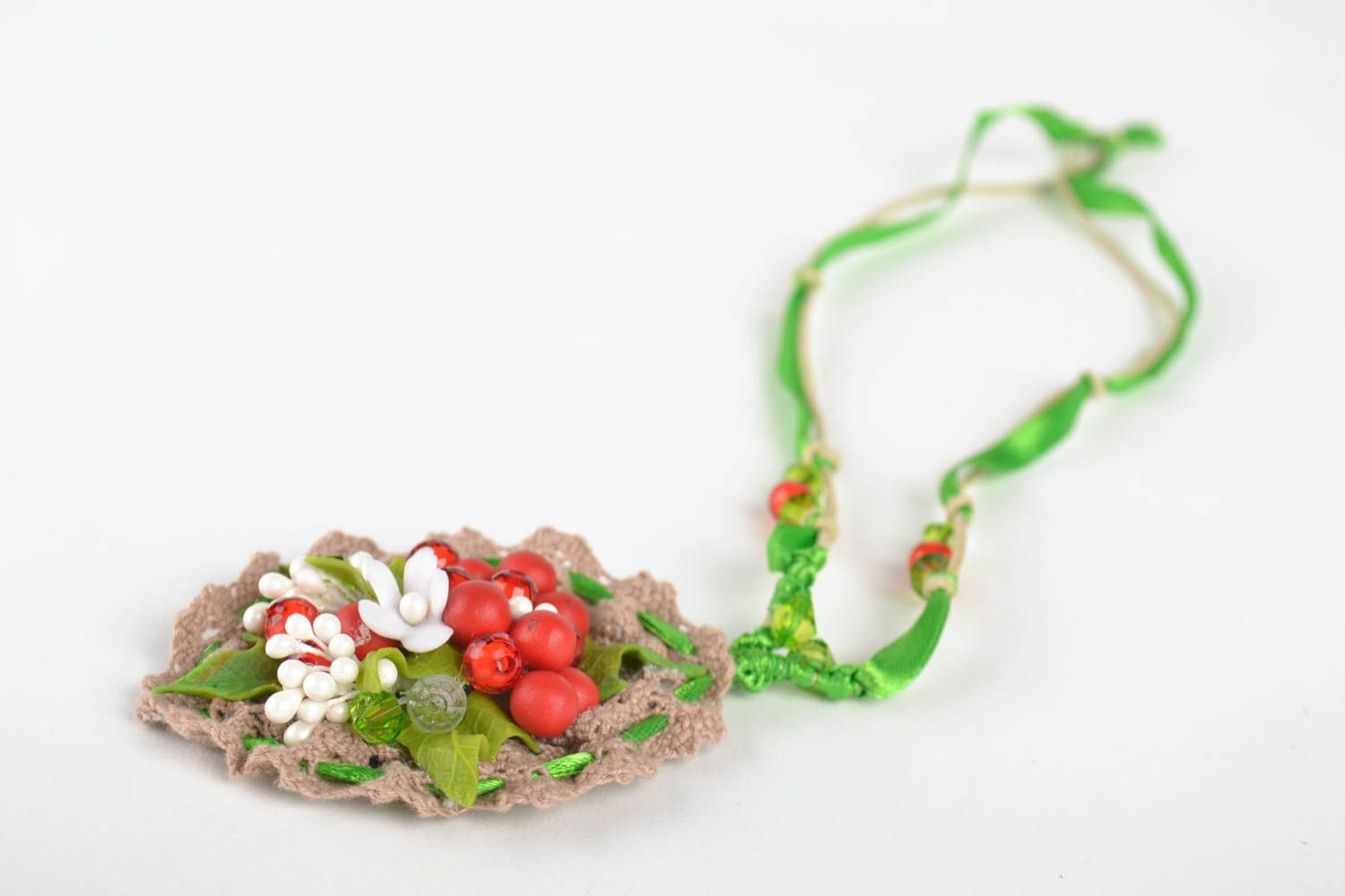 Anhänger Schmuck Blumen Halskette handgemachter Schmuck aus Polymerton rot foto 4