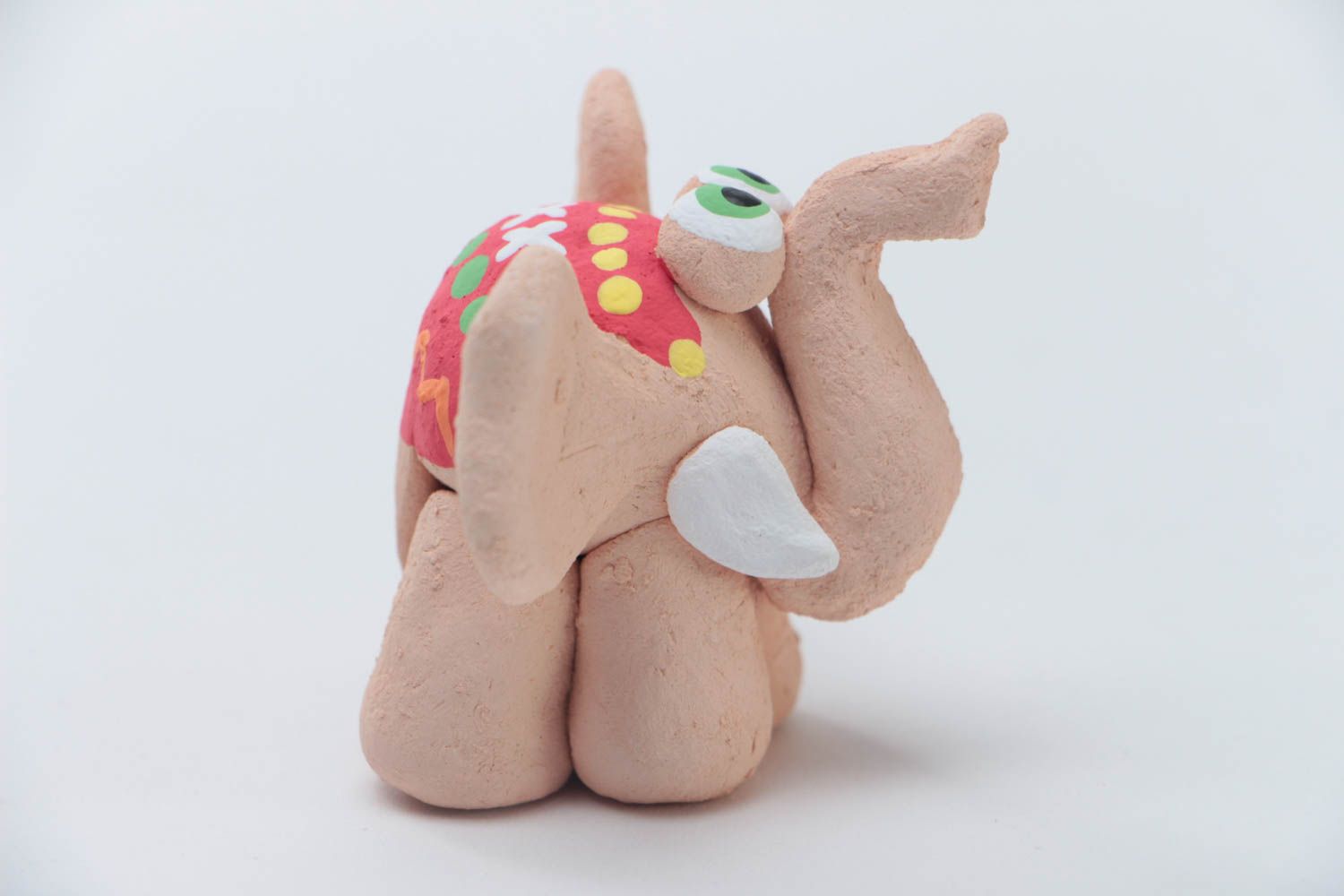 Beautiful small homemade collectible clay statuette of elephant photo 3