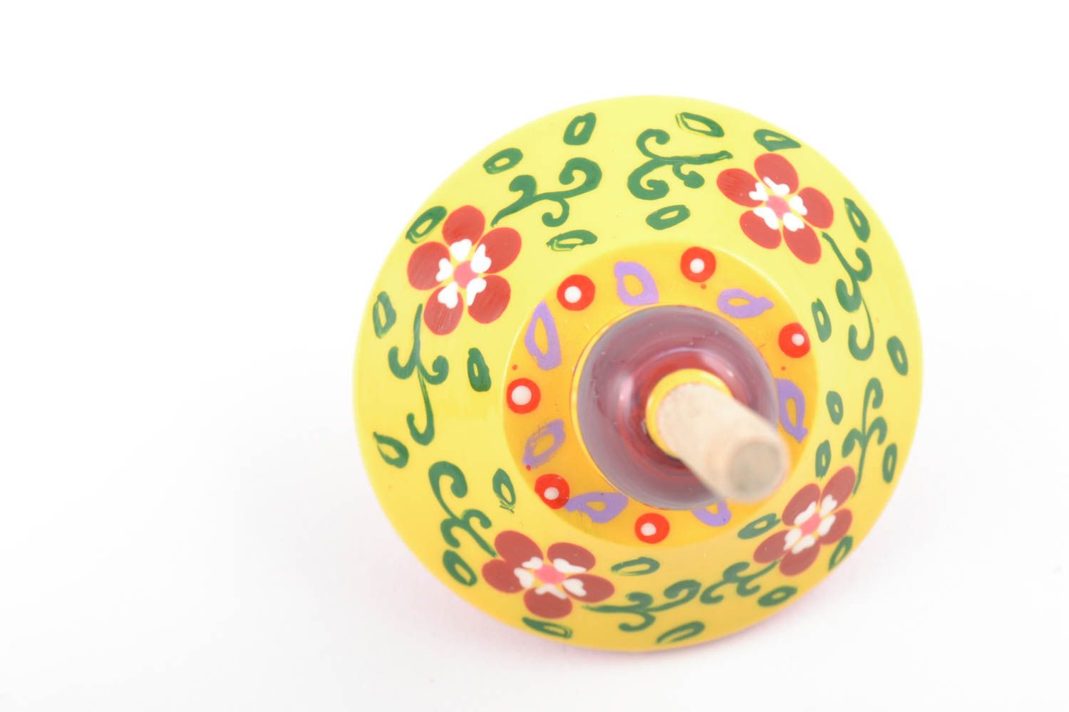 Yellow painted wooden spinning top handmade eco toy for children photo 3