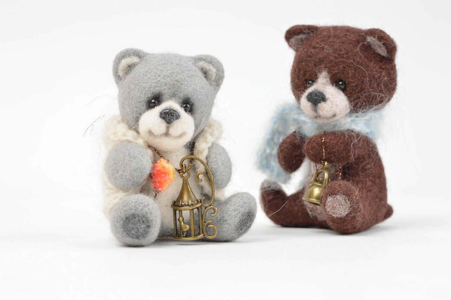 Jouets ours fait main Déco maison 2 pièces Cadeau original laine feutrée photo 2