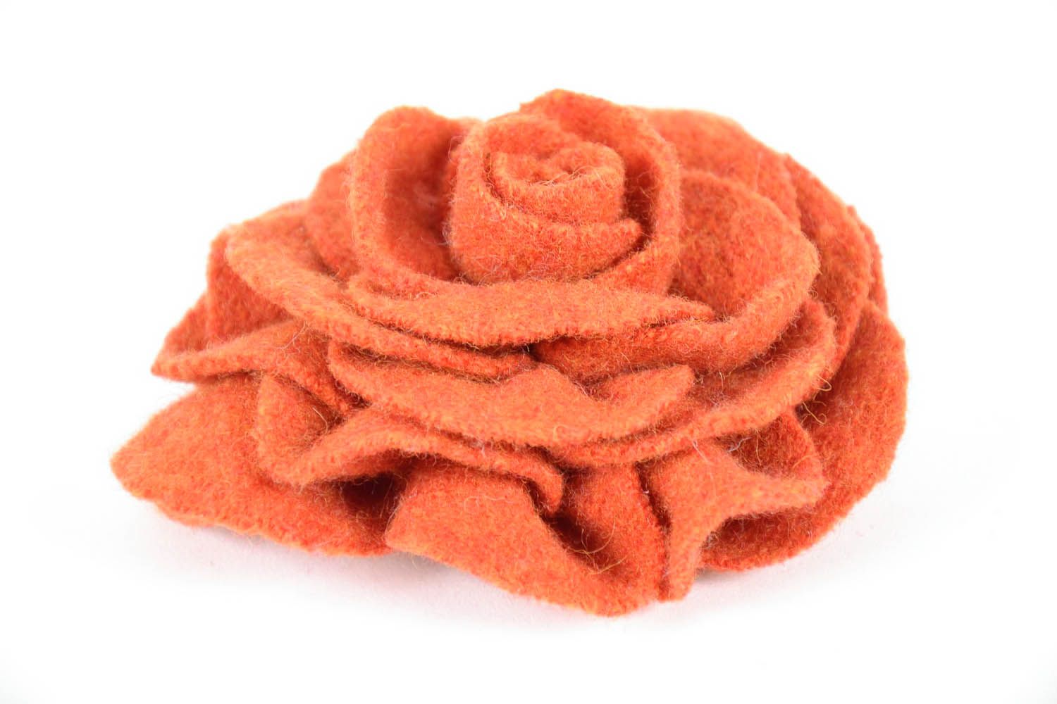 Brosche Blume aus Wolle Orange Rose foto 3