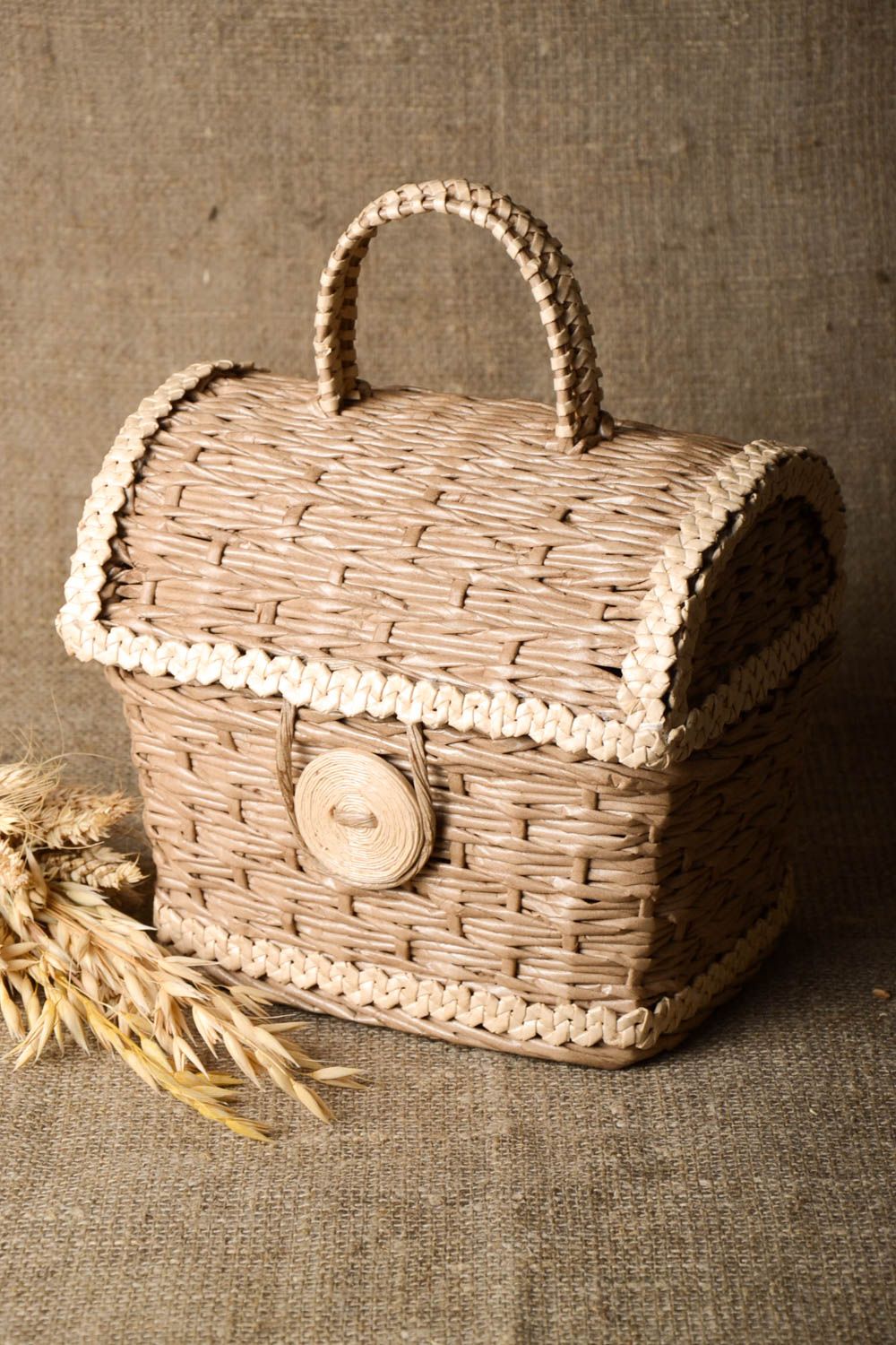 Handmade wicker basket wicker breadbox home decor ideas kitchen utensils photo 1