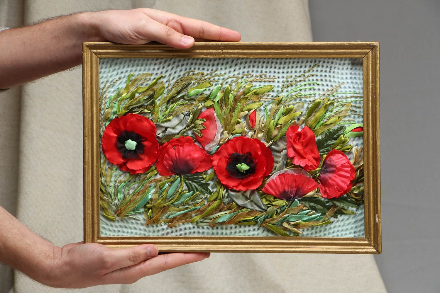 Volume picture embroidered with ribbons Poppies photo 4