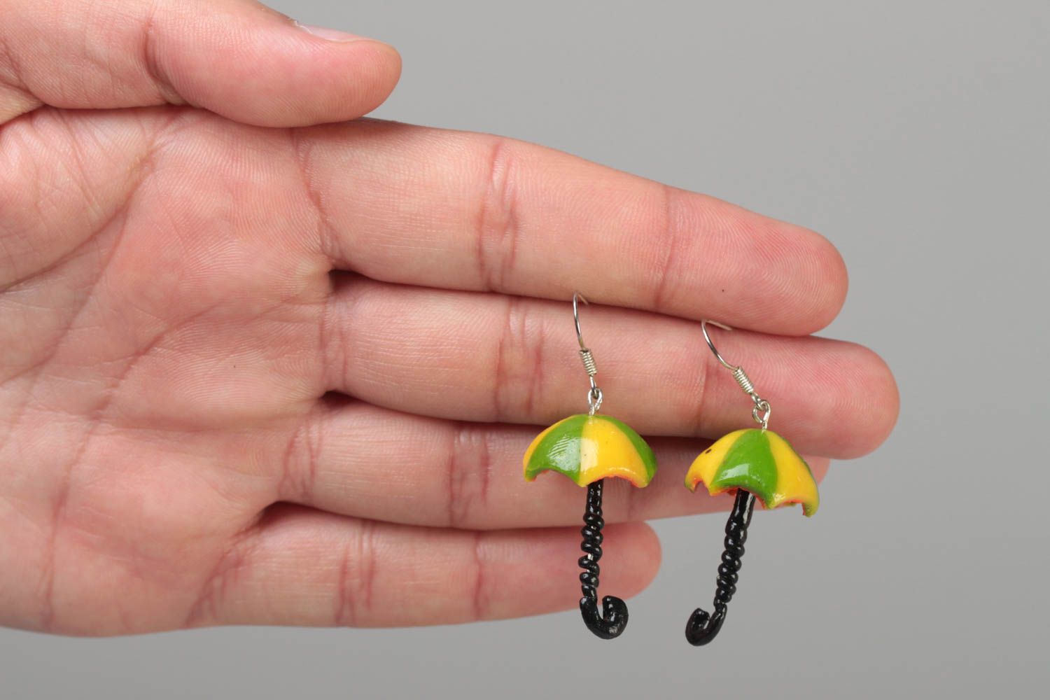 Handmade polymer clay dangling earrings with colorful umbrellas for girls  photo 5