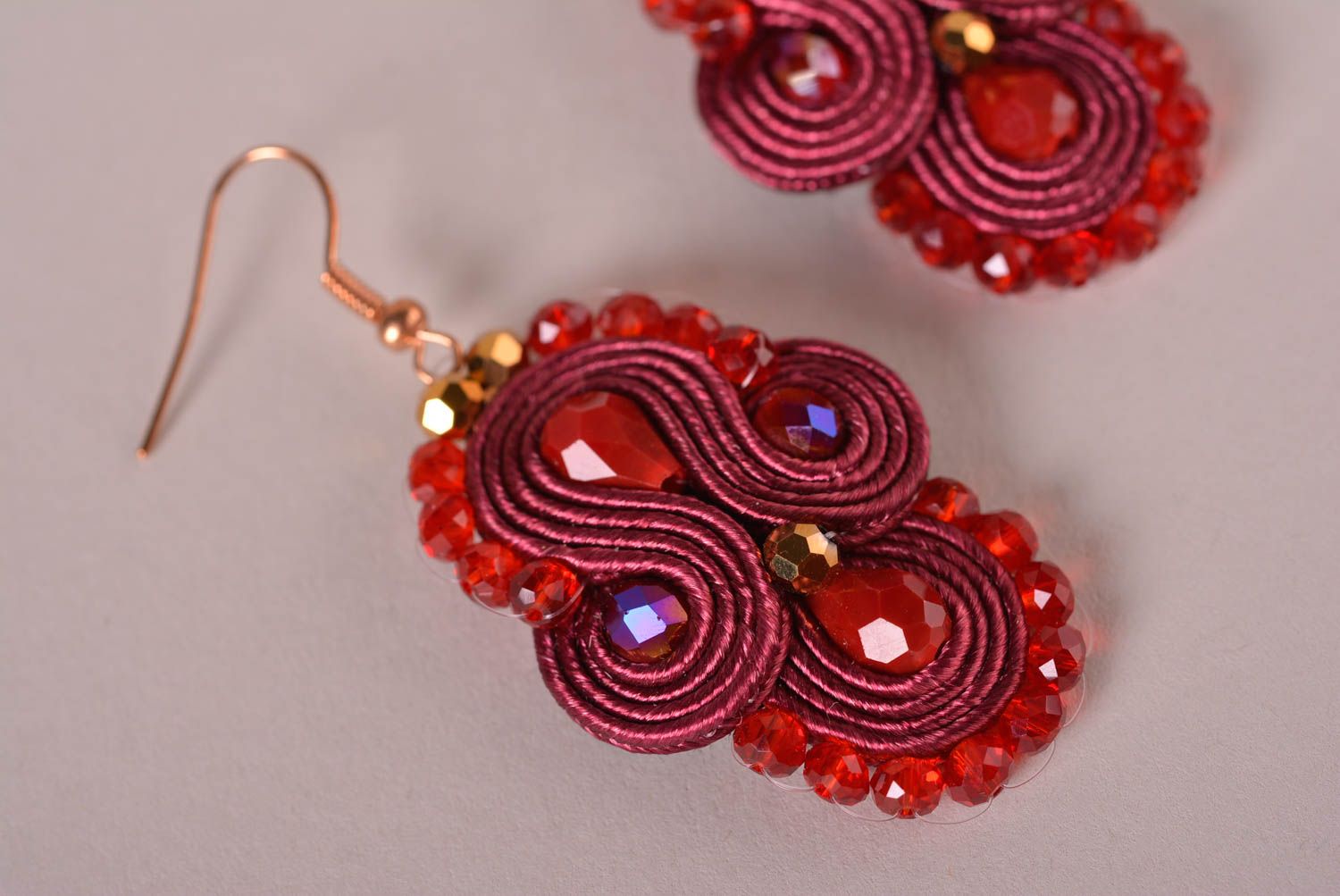Handmade red jewelry soutache earrings big earrings beaded earrings women gift  photo 4