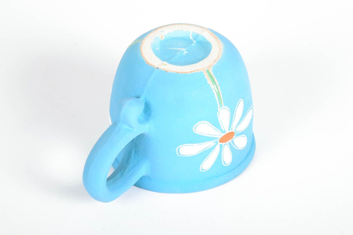 Art ceramic cup Camomile in blue and white color with handle photo 3