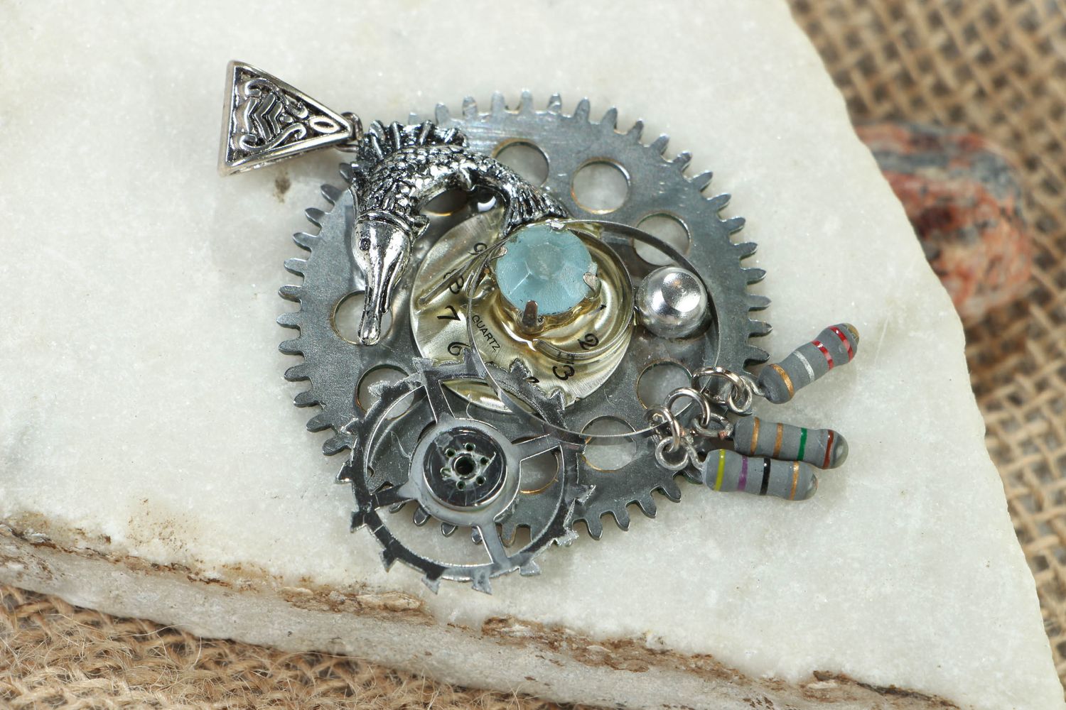 Unusual pendant with clockwork mechanism photo 4