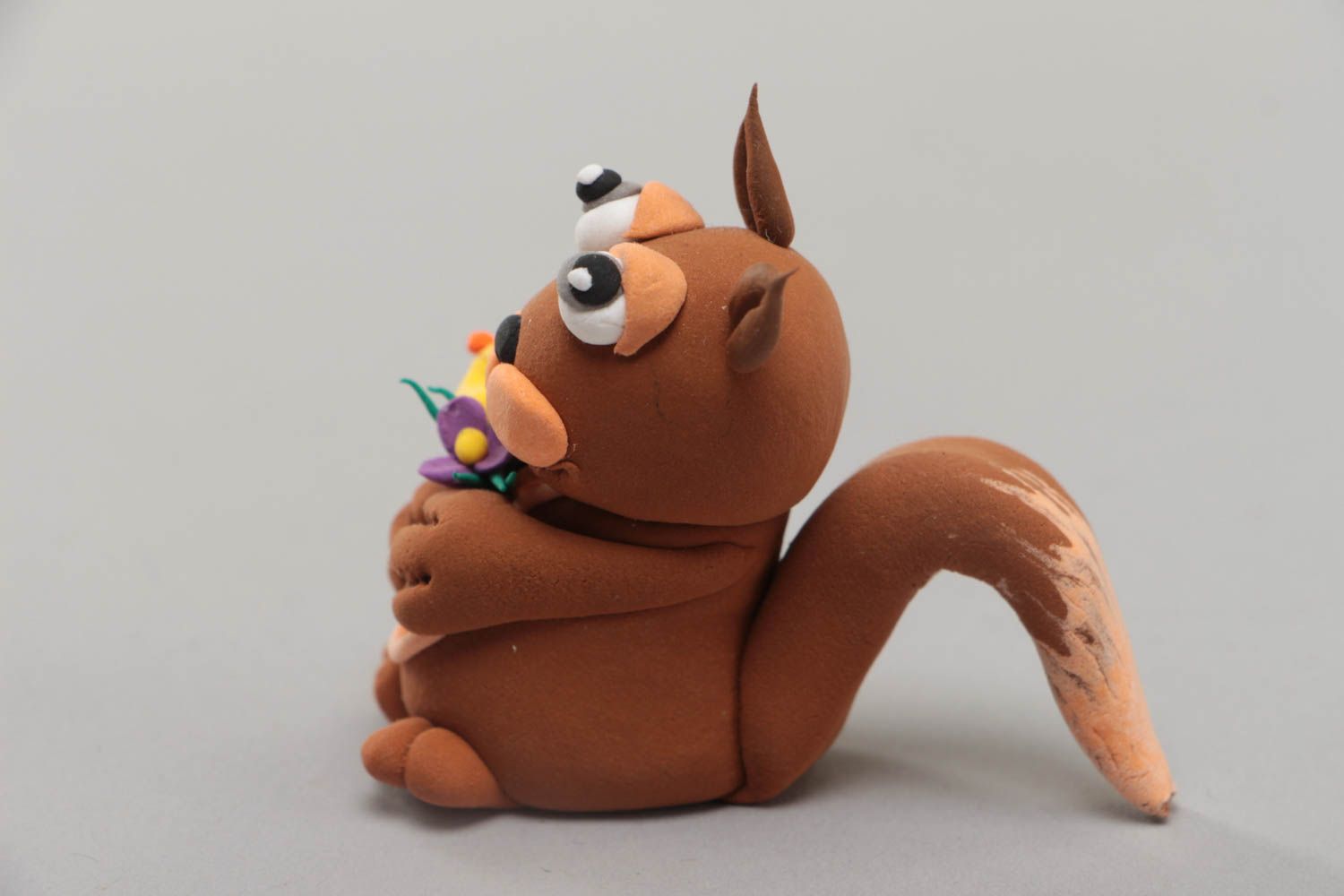 Beautiful small brown handmade polymer clay interior figurine of squirrel photo 3