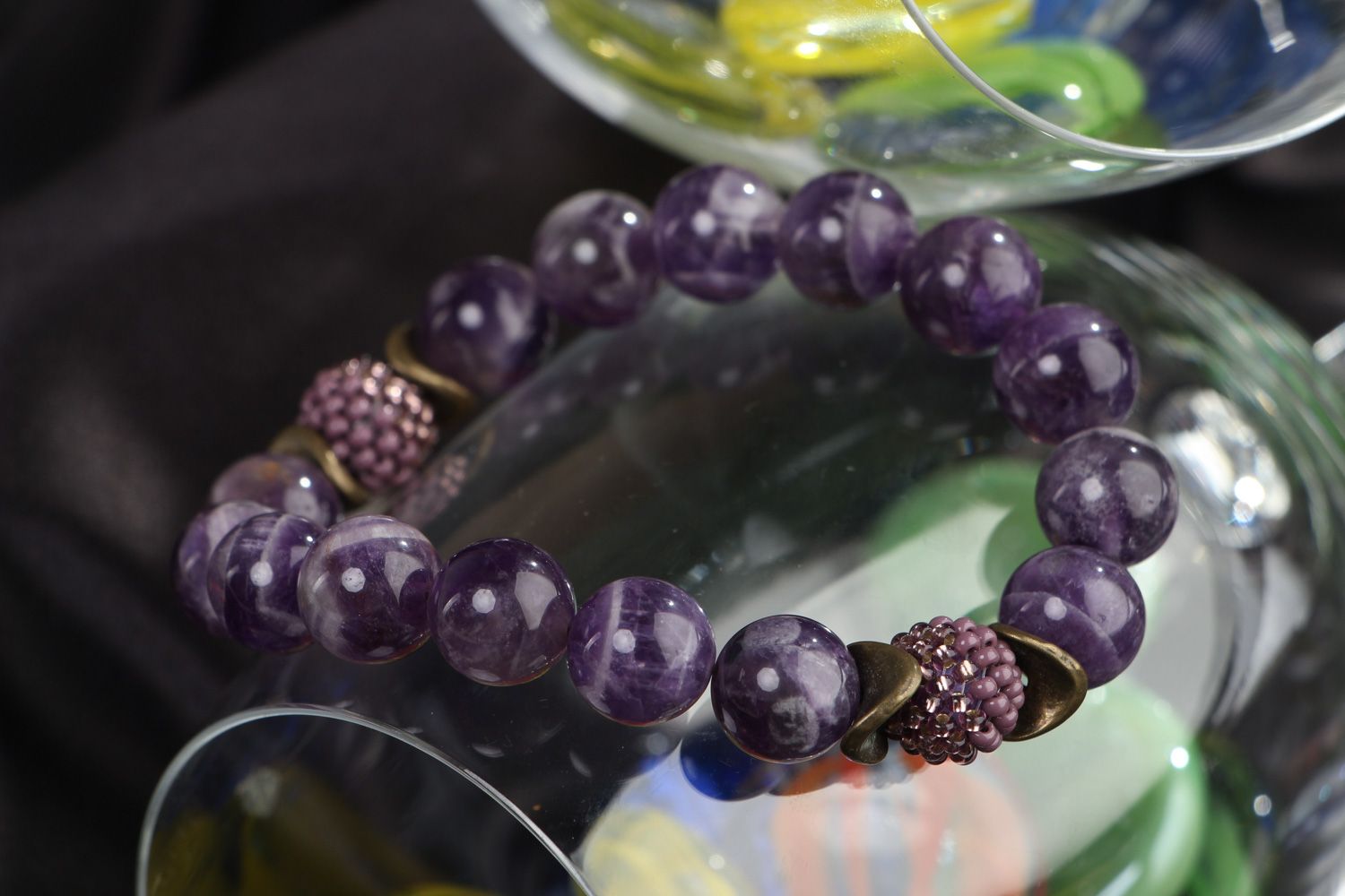 Beautiful handmade designer violet beaded bracelet with amethyst for women photo 4