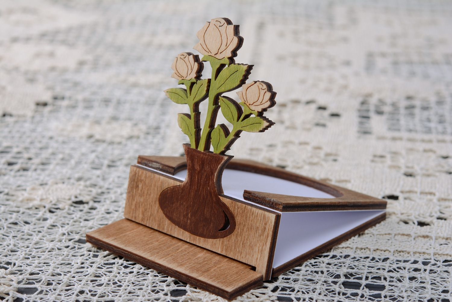 Handmade Grußkarte aus Holz Rosen foto 1