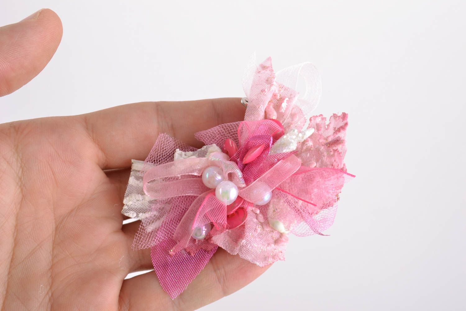 Handmade pink blank for hairpin or brooch creation textile basis for accessories photo 2