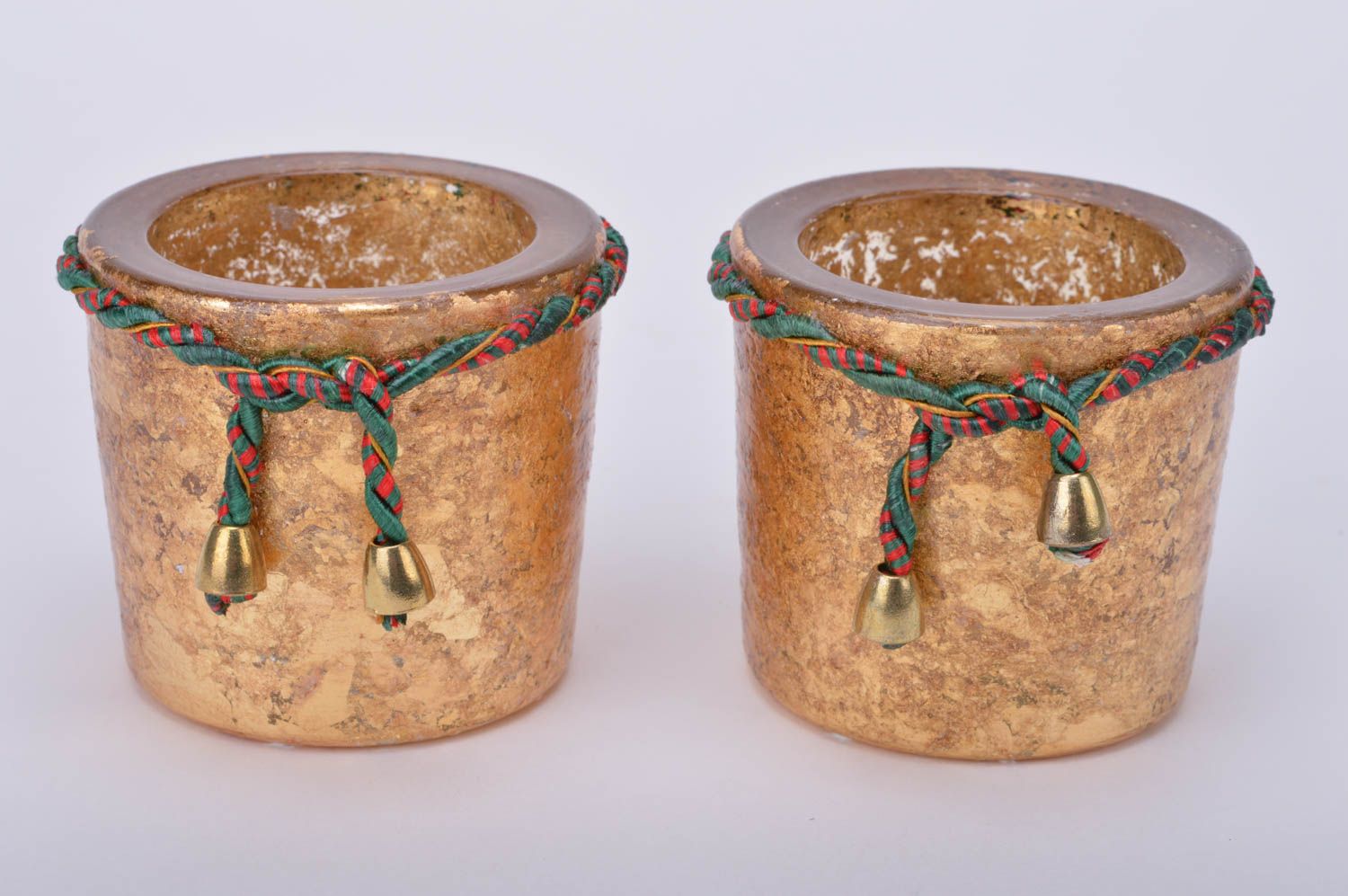 Bougeoirs en verre d'or faits main peints 2 pièces petites accessoires photo 2