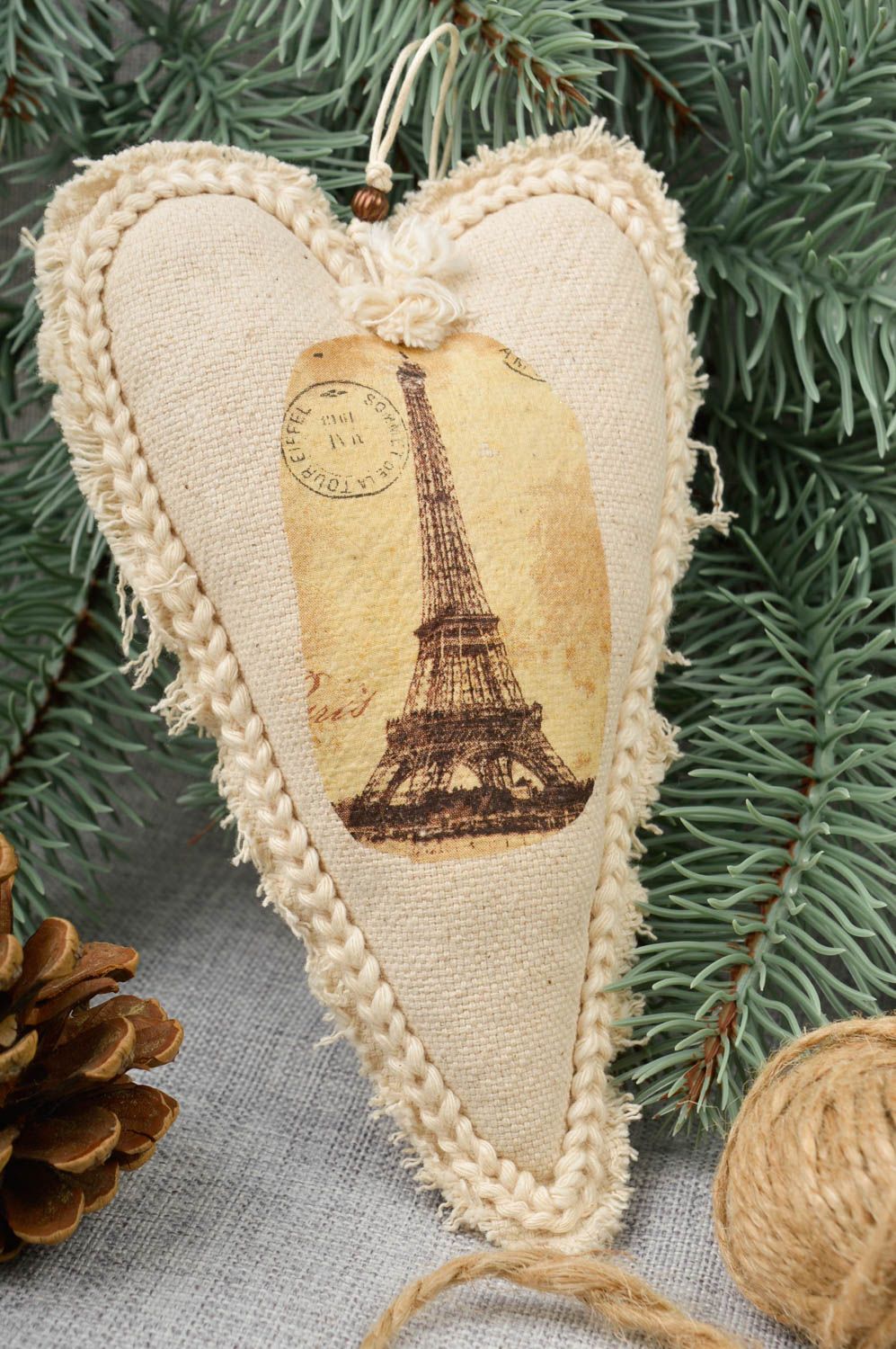 Handmade soft toy soft heart Christmas hanging home decor decorative use only photo 1