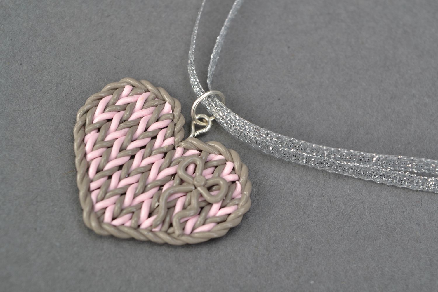 Polymer clay pendant Knit Heart photo 3