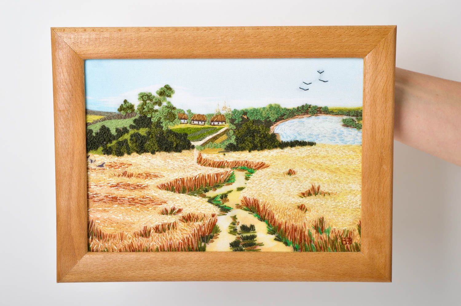 Декор для дома ручной работы картина на стену картина гладью Пшеничное поле фото 5