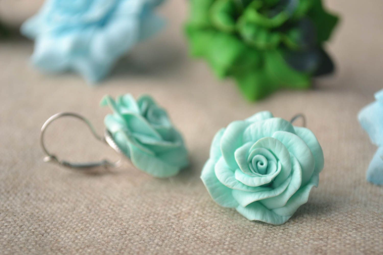 Handmade Blumen Ohrringe Designer Schmuck Accessoires für Frauen zarte Rosen foto 1