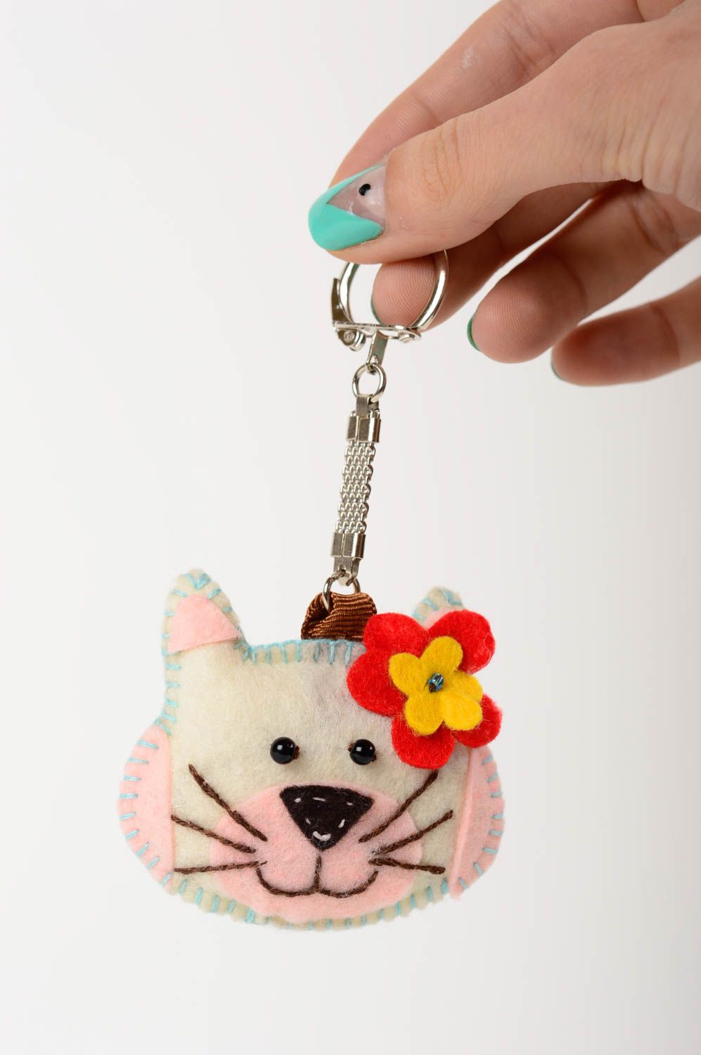 Keychain in shape of cat handmade textile accessories soft cute souvenirs photo 3