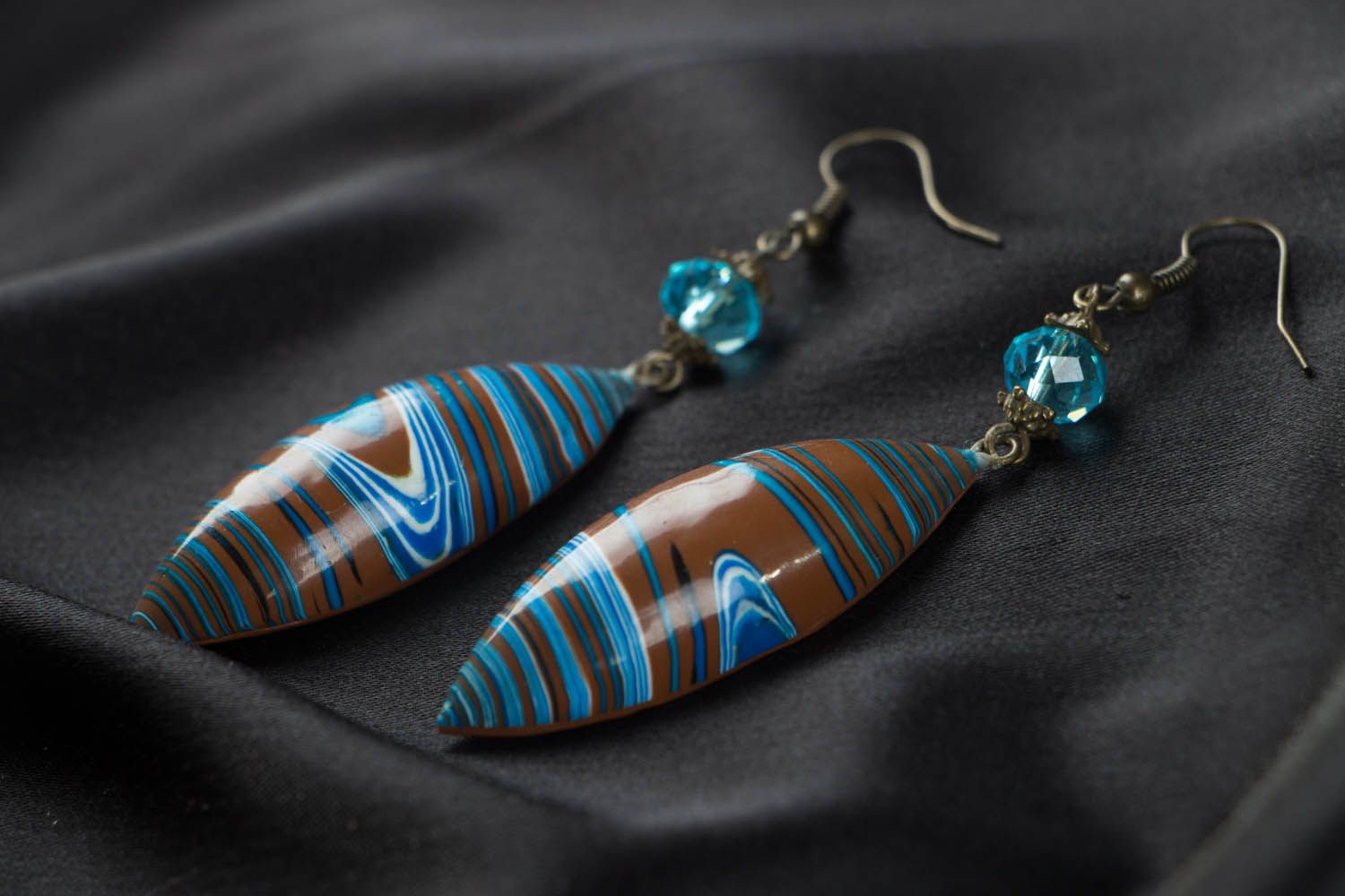 Polymer clay earrings Brown and Blue photo 2
