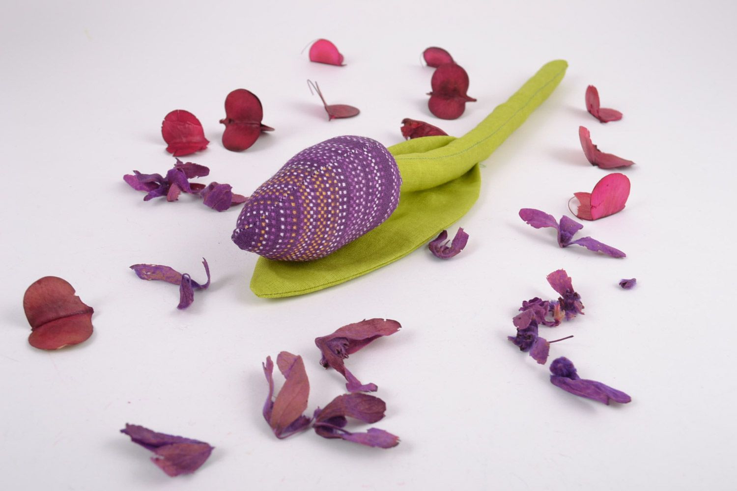 Handmade artificial soft violet tulip flower sewn of cotton for interior decor photo 1