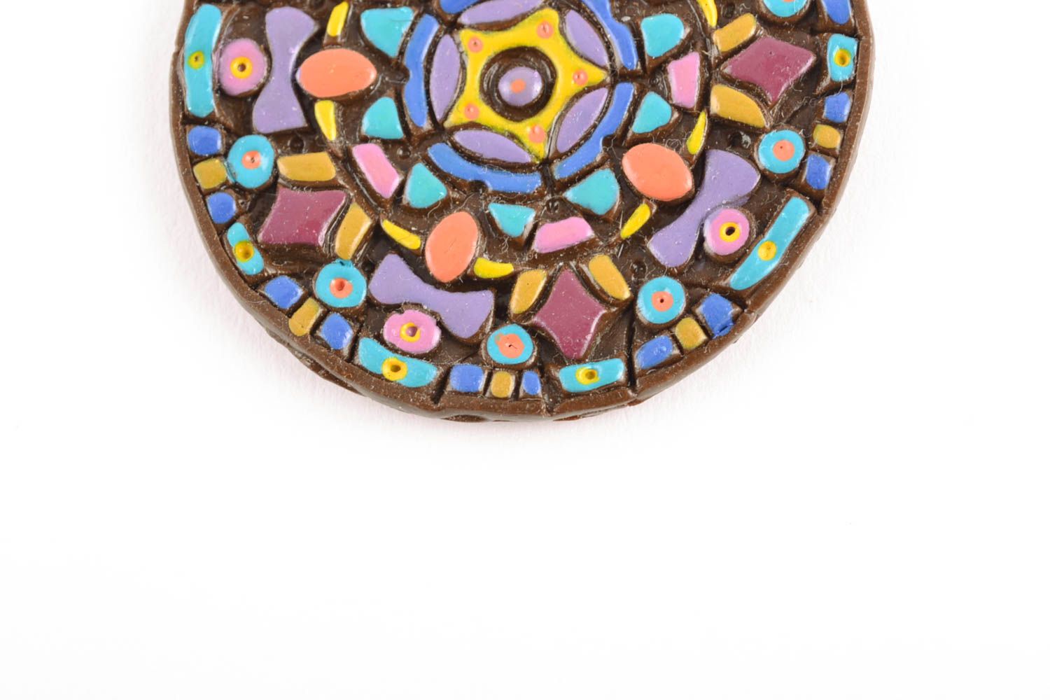 Boucles d'oreilles rondes en pâte polymère faites main multicolores Mosaïque  photo 2