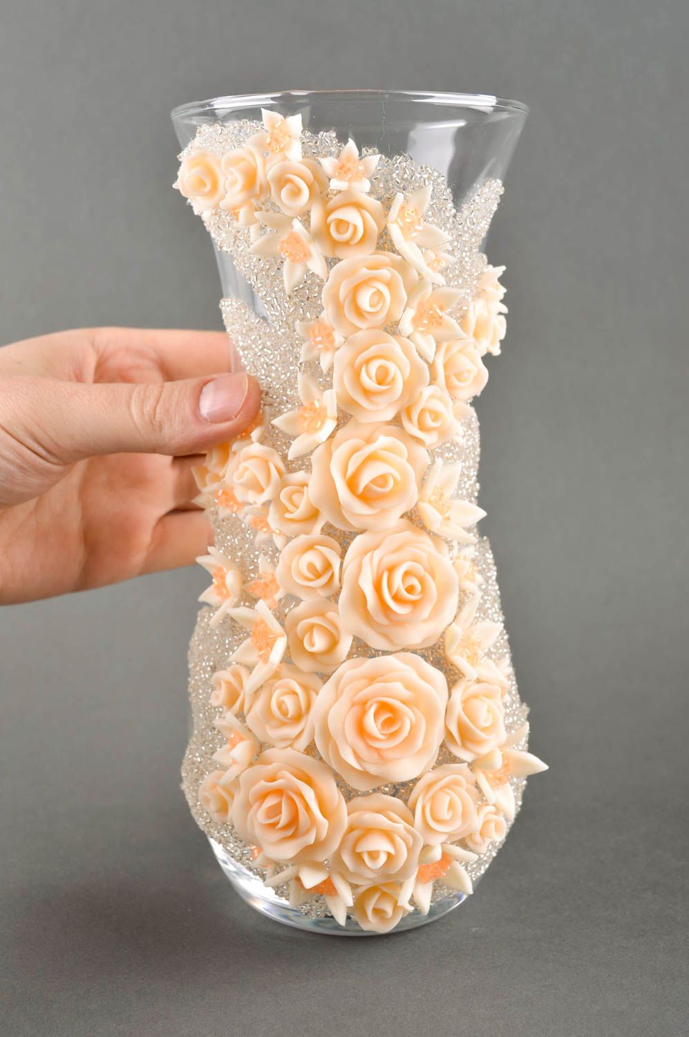 Vase fait main Vase décoré de roses en porcelaine froide Décoration maison photo 5
