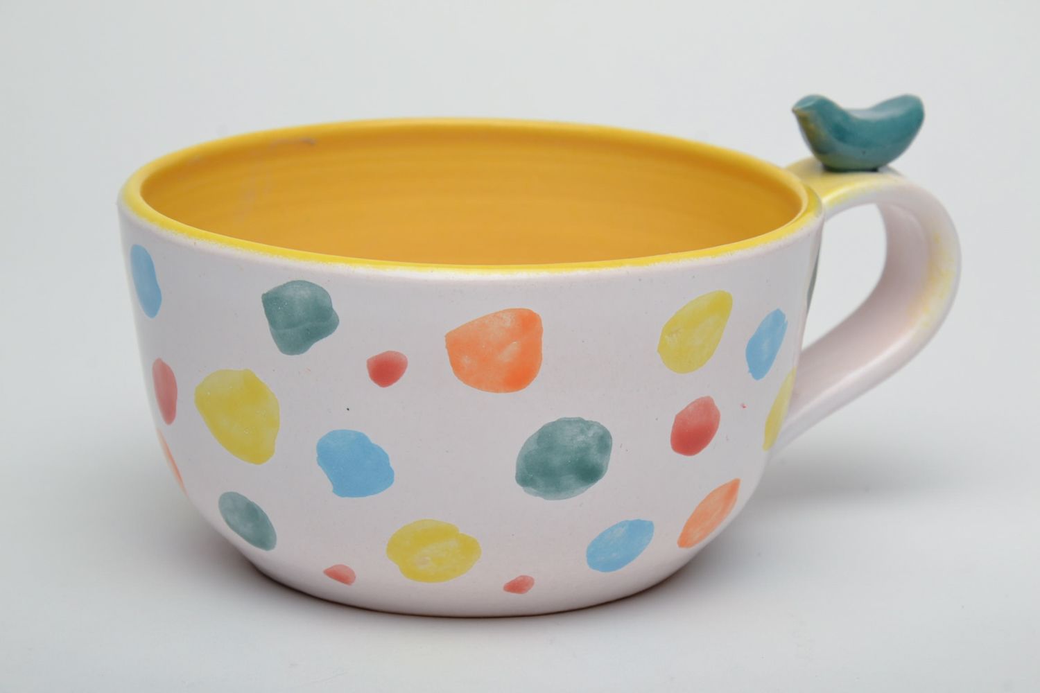White and yellow glazed coffee cup with handle 0,62 lb photo 2