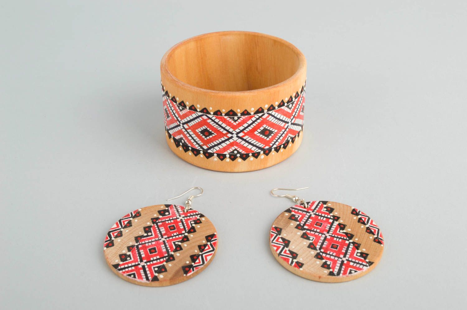 Wooden jewelry set handmade earrings wooden bracelet designer accessories photo 3