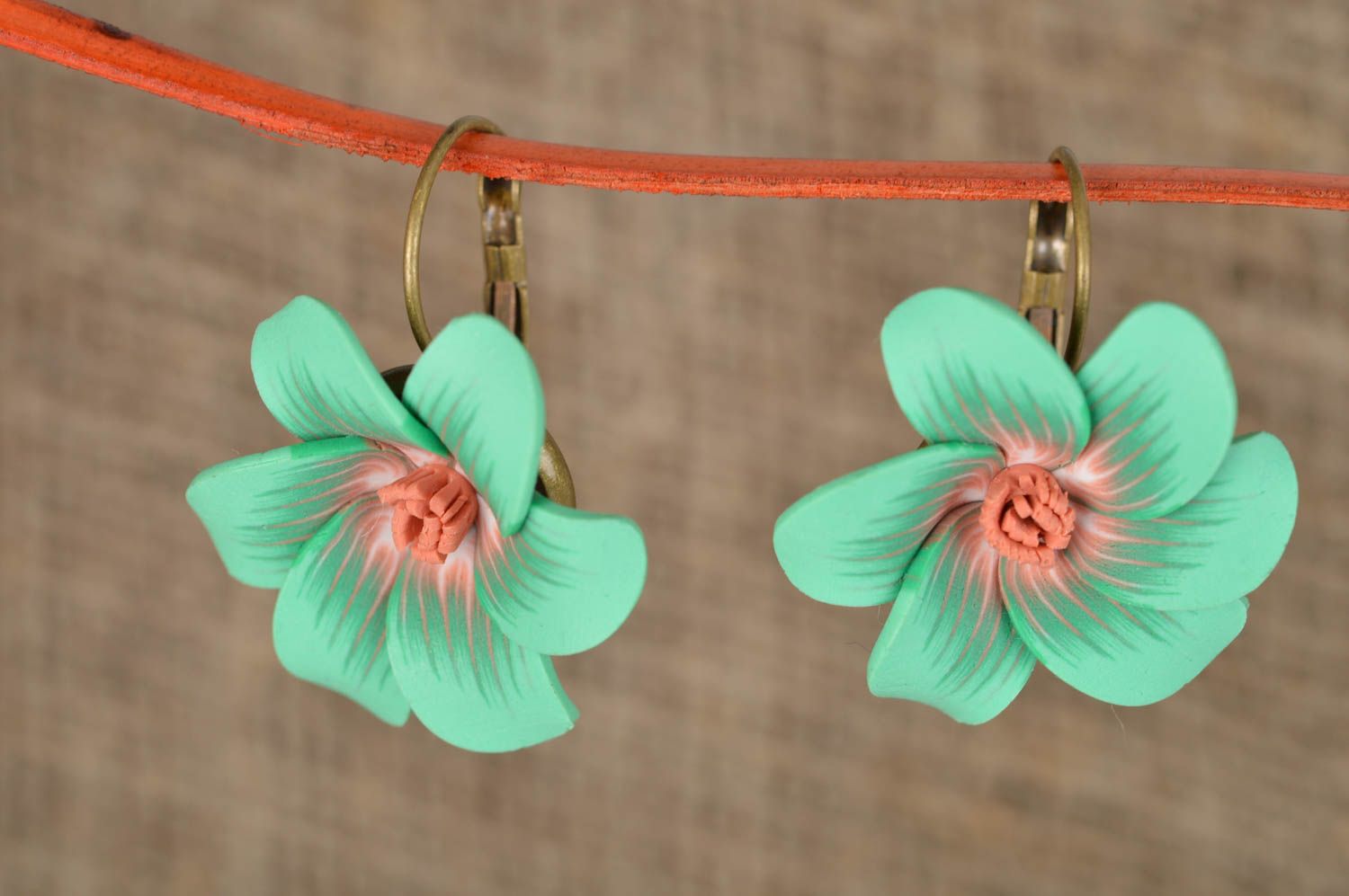 Polymer clay handmade earrings with beautiful flower charms summer accessory photo 1