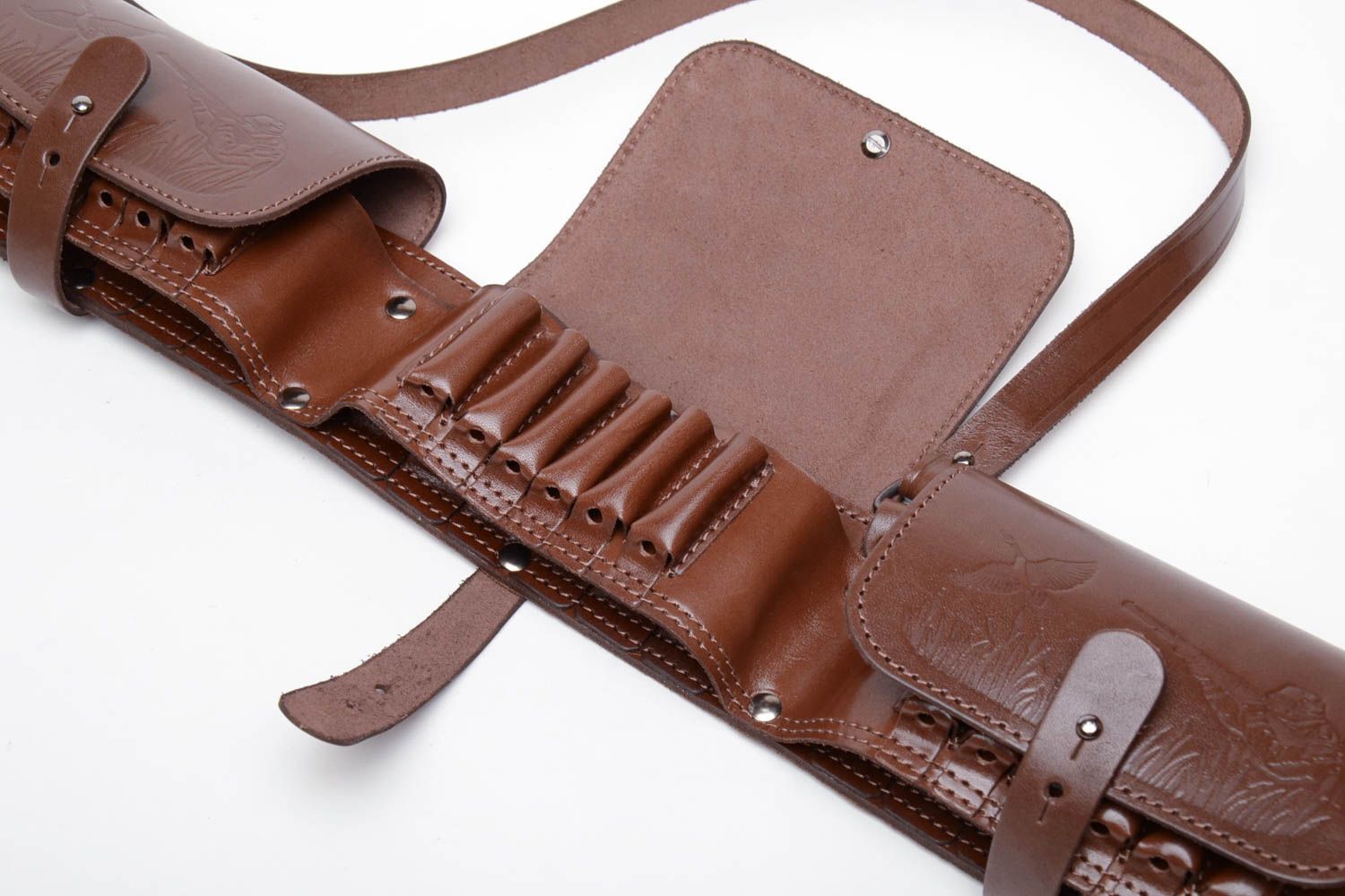 Closed leather bandolier of brown color photo 4