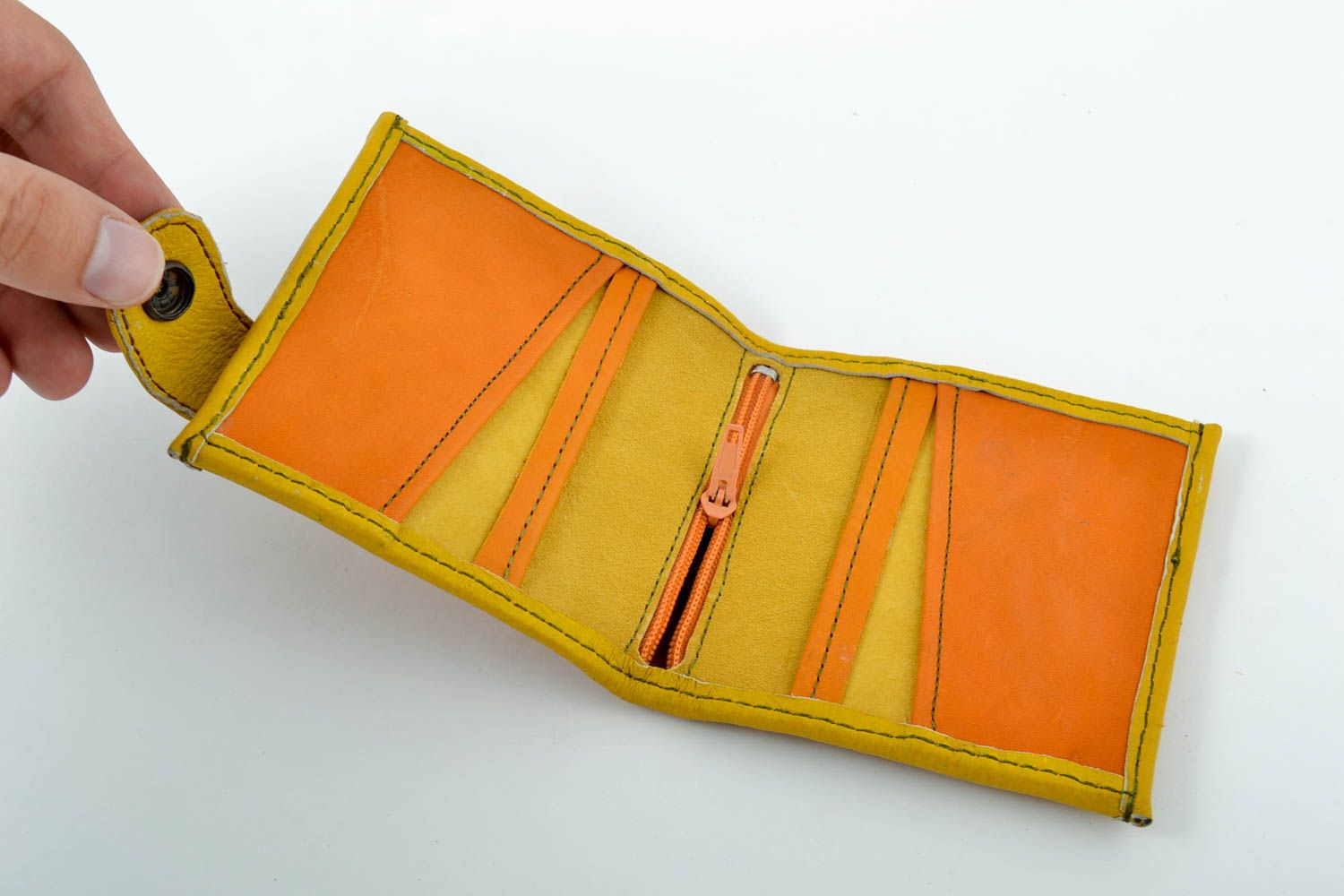 Кошелек ручной работы кожаный кошелек стильный желтый кожаный аксессуар фото 4
