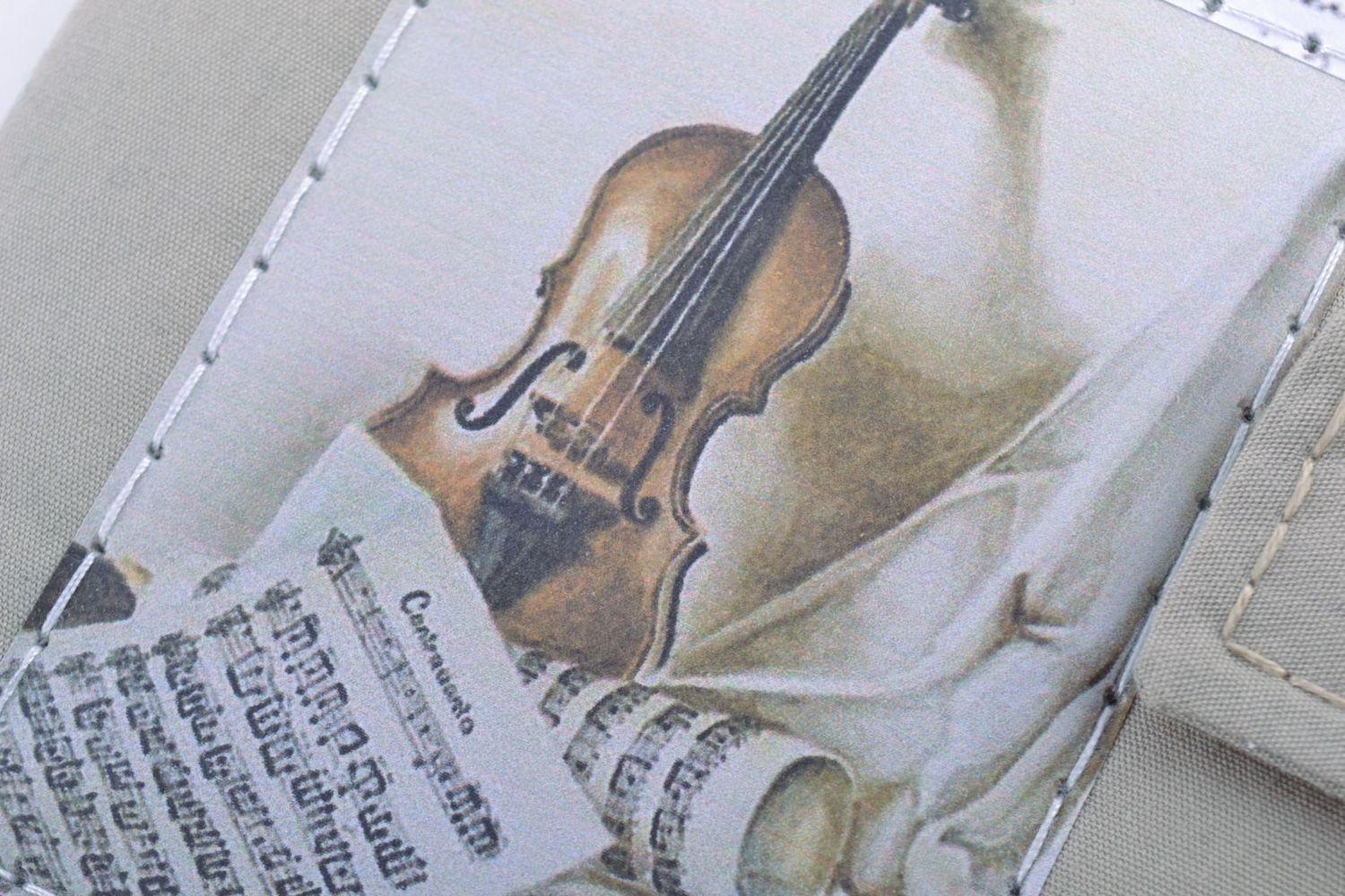 Beautiful tender handmade notebook with fabric cover and image of violin photo 2