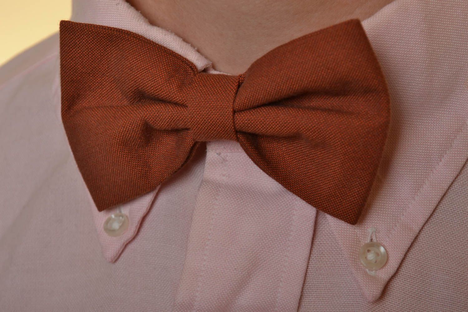 Unusual beautiful handmade designer fabric bow tie of brown color photo 1