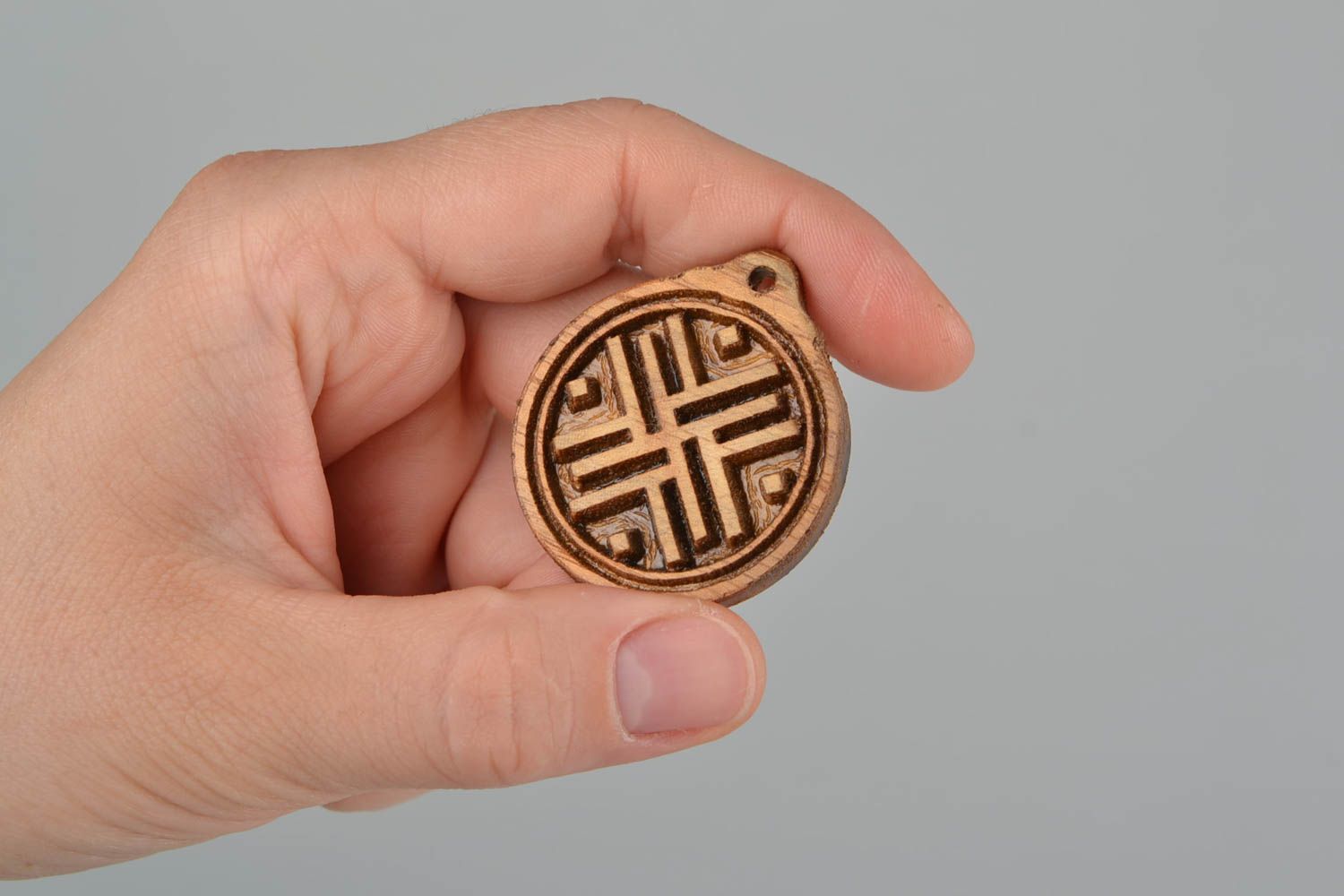 Wood handmade Slavic charm pendant Wanderer ethnic pectoral amulet for present photo 2