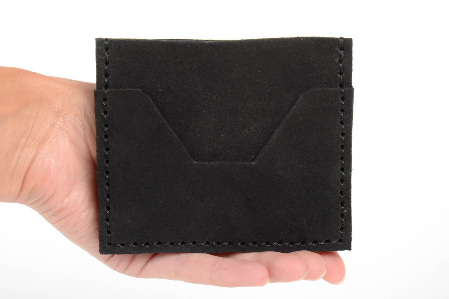 Черное портмоне из кожи ручной работы мужское оригинальный подарок авторское фото 3