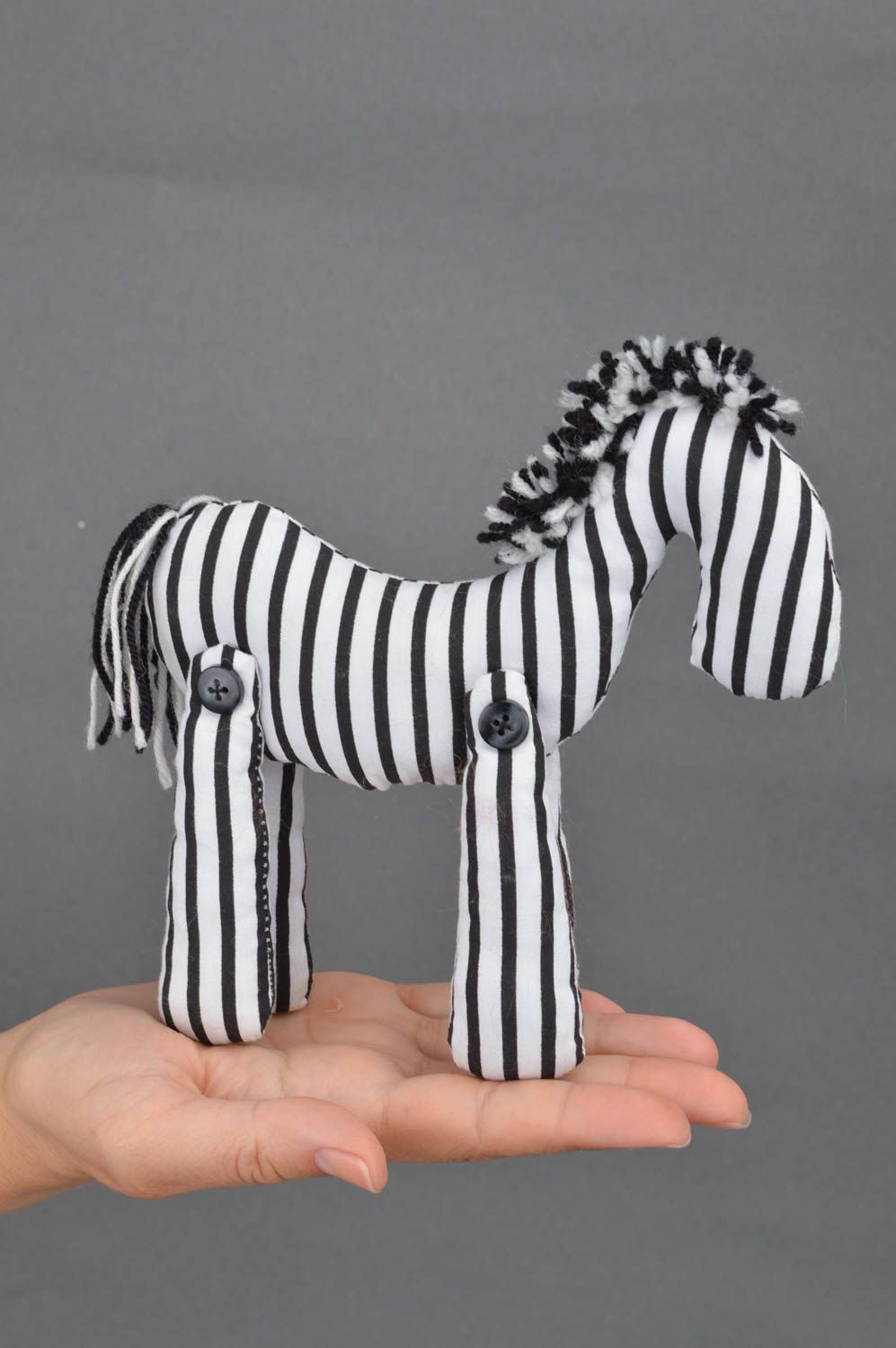Handmade small unusual beautiful toy striped black and white cute zebra photo 3
