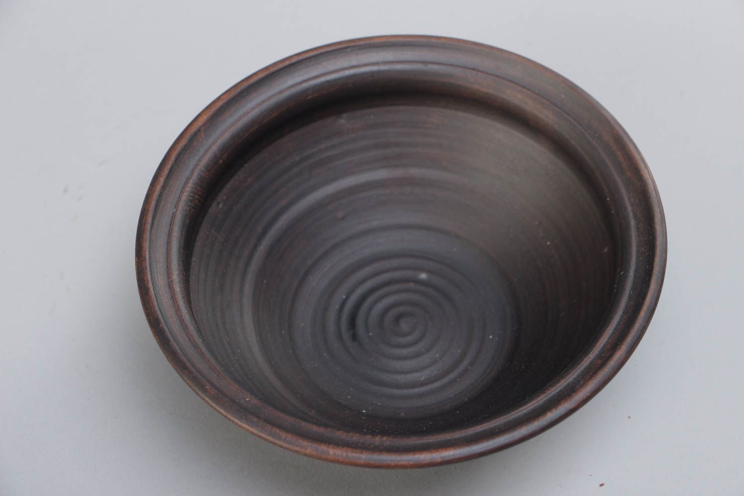 Beautiful handmade dark brown ceramic deep bowl 400 ml photo 3