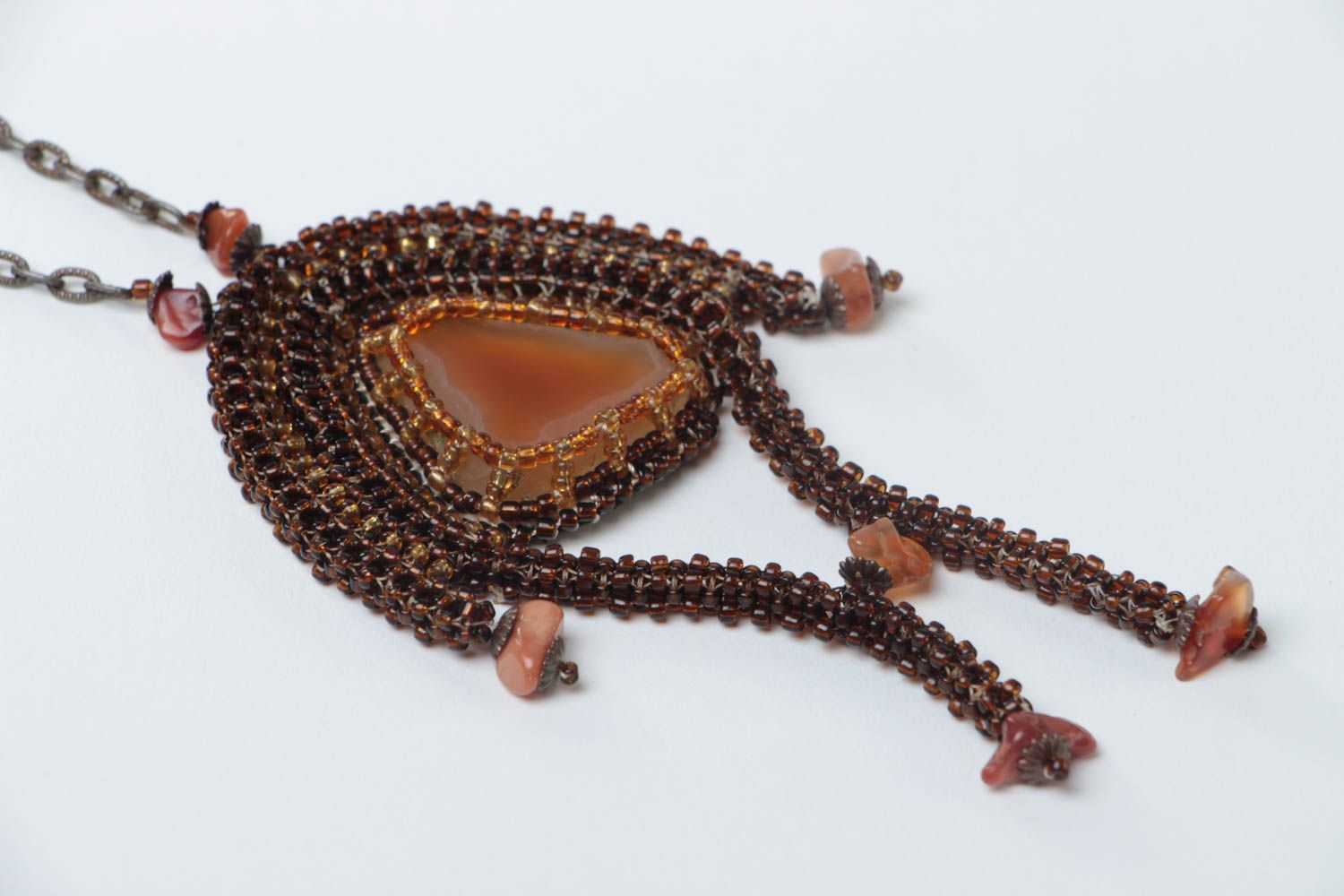 Колье из натуральных камней ручной работы ожерелье из бисера украшение на шею фото 3